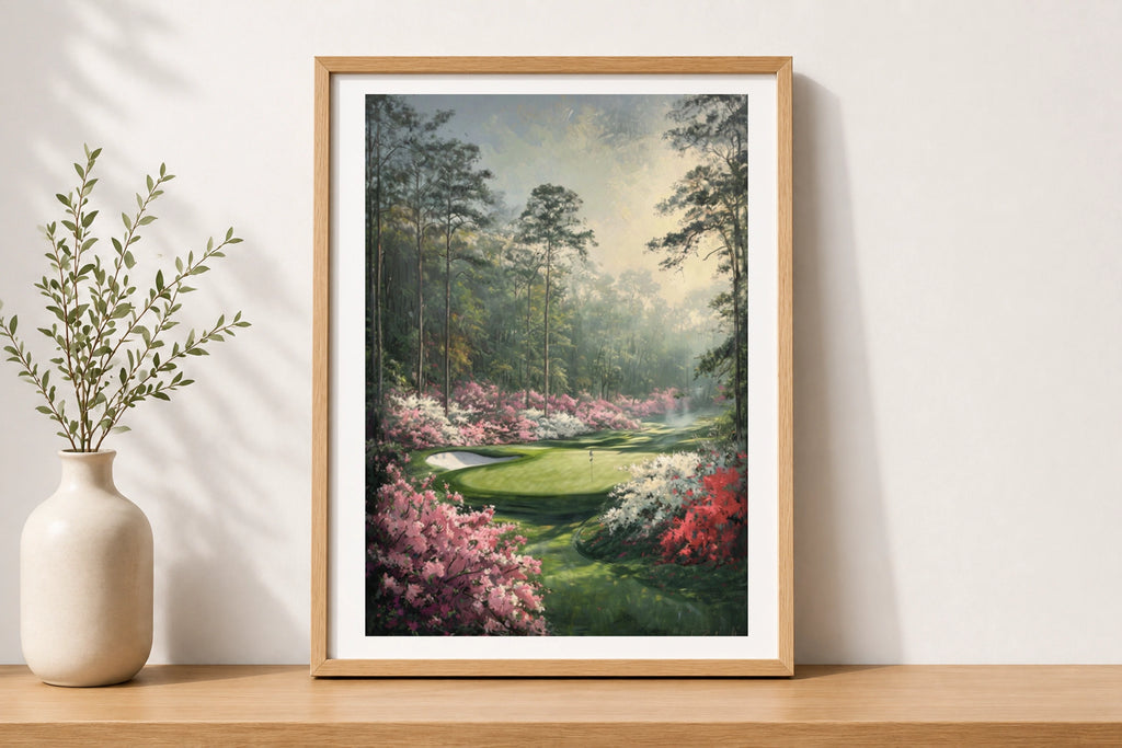 Floral Golf Course Painting Poster, Azalea Green Art Print, Golf Wall Art Gift