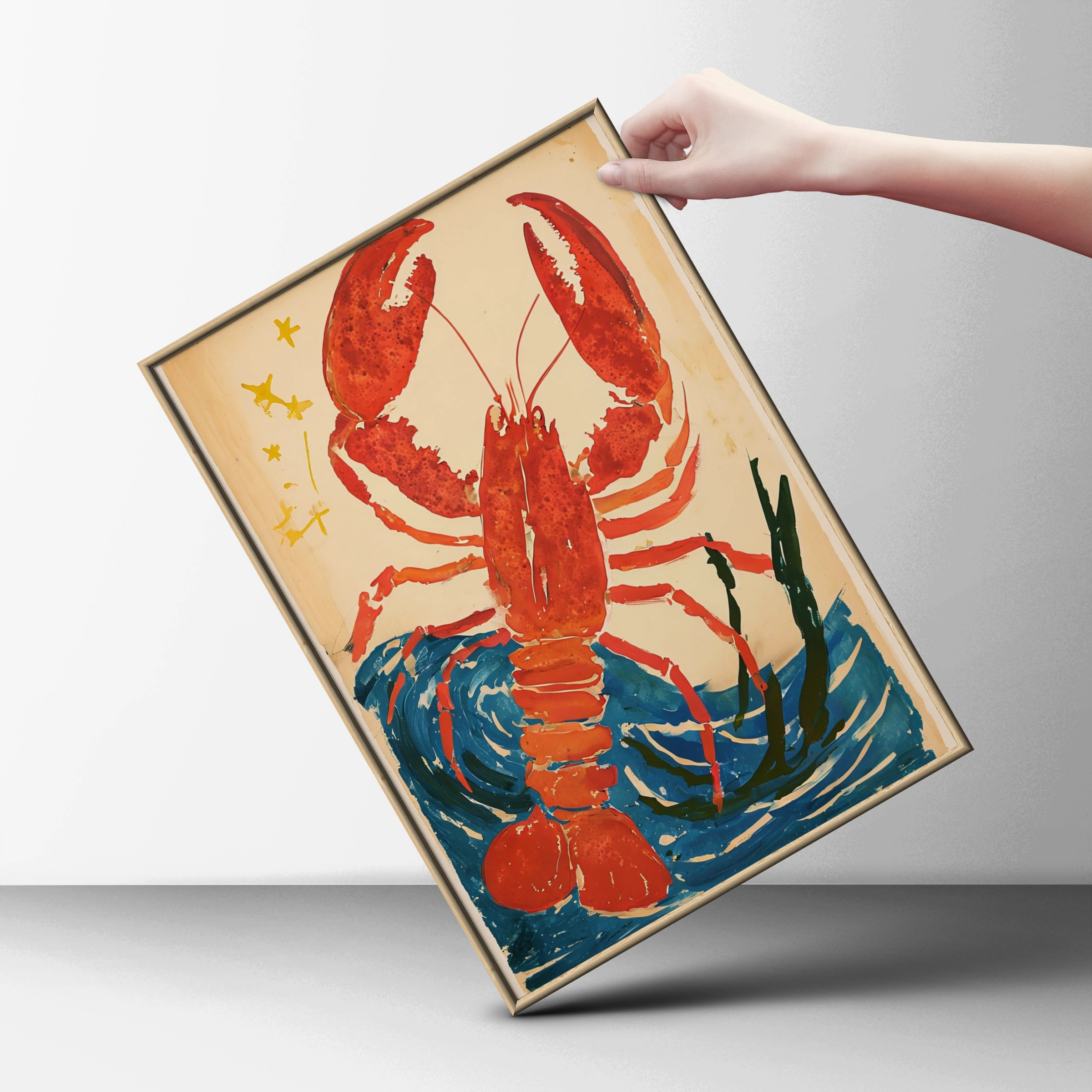 Abstract Lobster Poster, Red Lobster Wall Art, Vintage Ocean Print, Coastal Sea Creature Decor