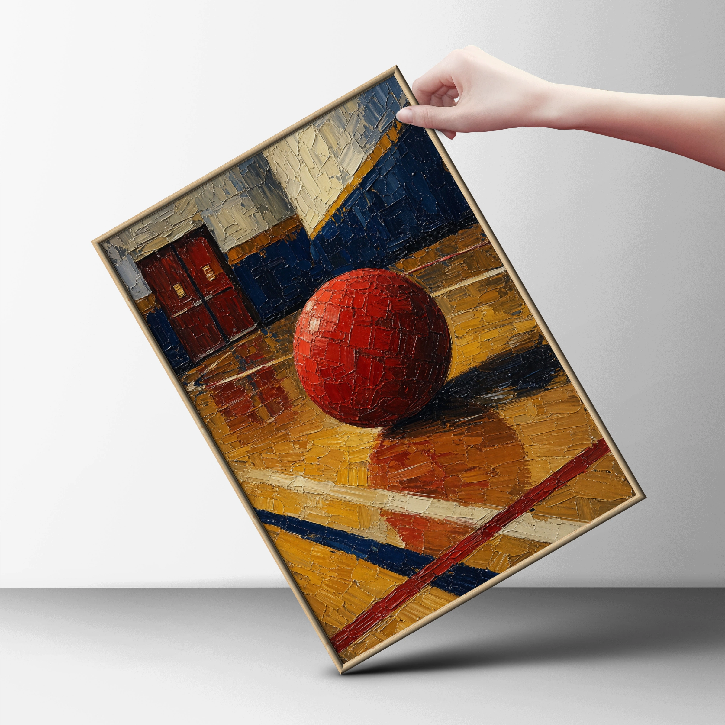 Dodgeball Gym Art Print, Red Ball School Gymnasium Poster, Impasto Style Sports Wall Art