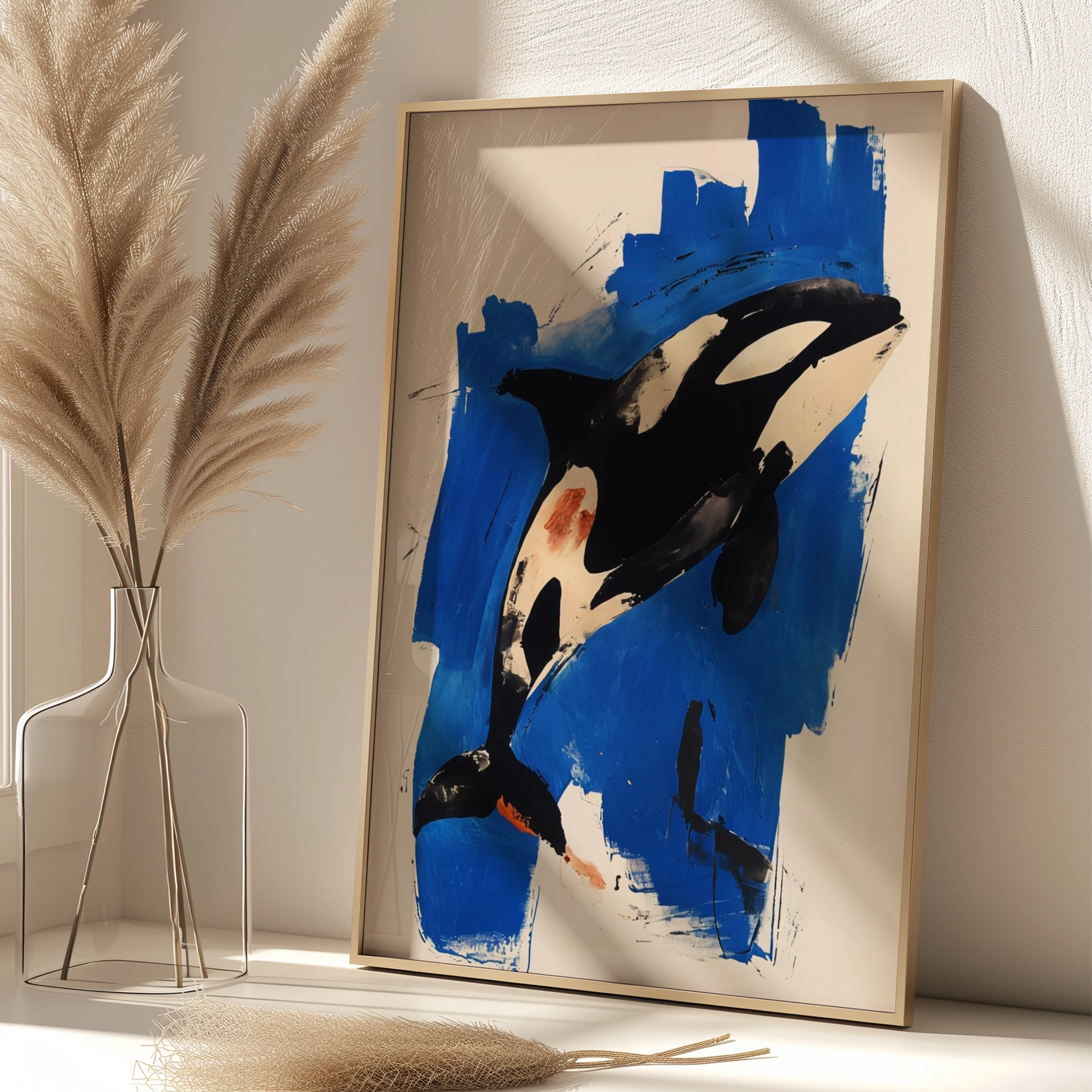 Abstract Orca Poster, Killer Whale Wall Art, Bold Blue Black Ocean Animal Print