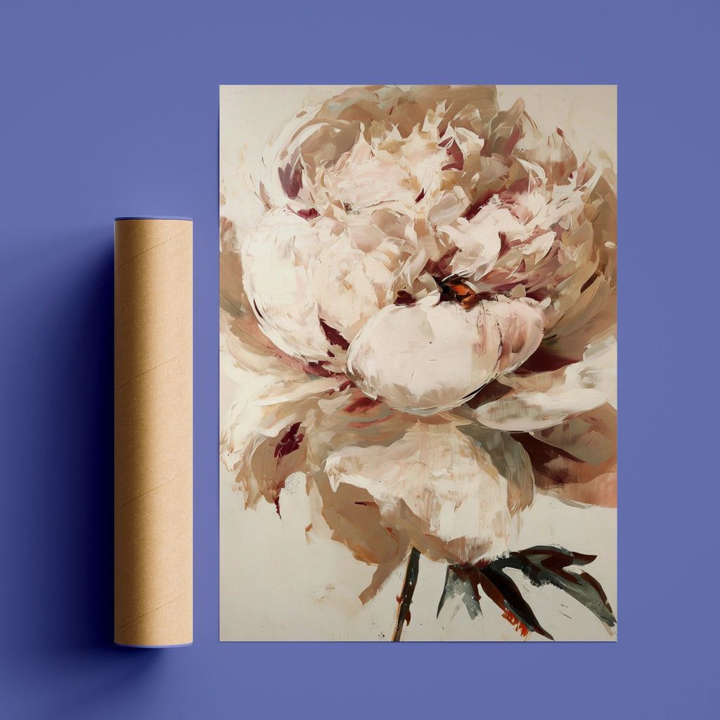 Blush Peony Wall Art, Abstract Floral Poster, Neutral Botanical Print, Living Room Decor