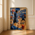 Dodgeball Team Match Poster, Sports Wall Art, Blue Orange Gym Print, Action