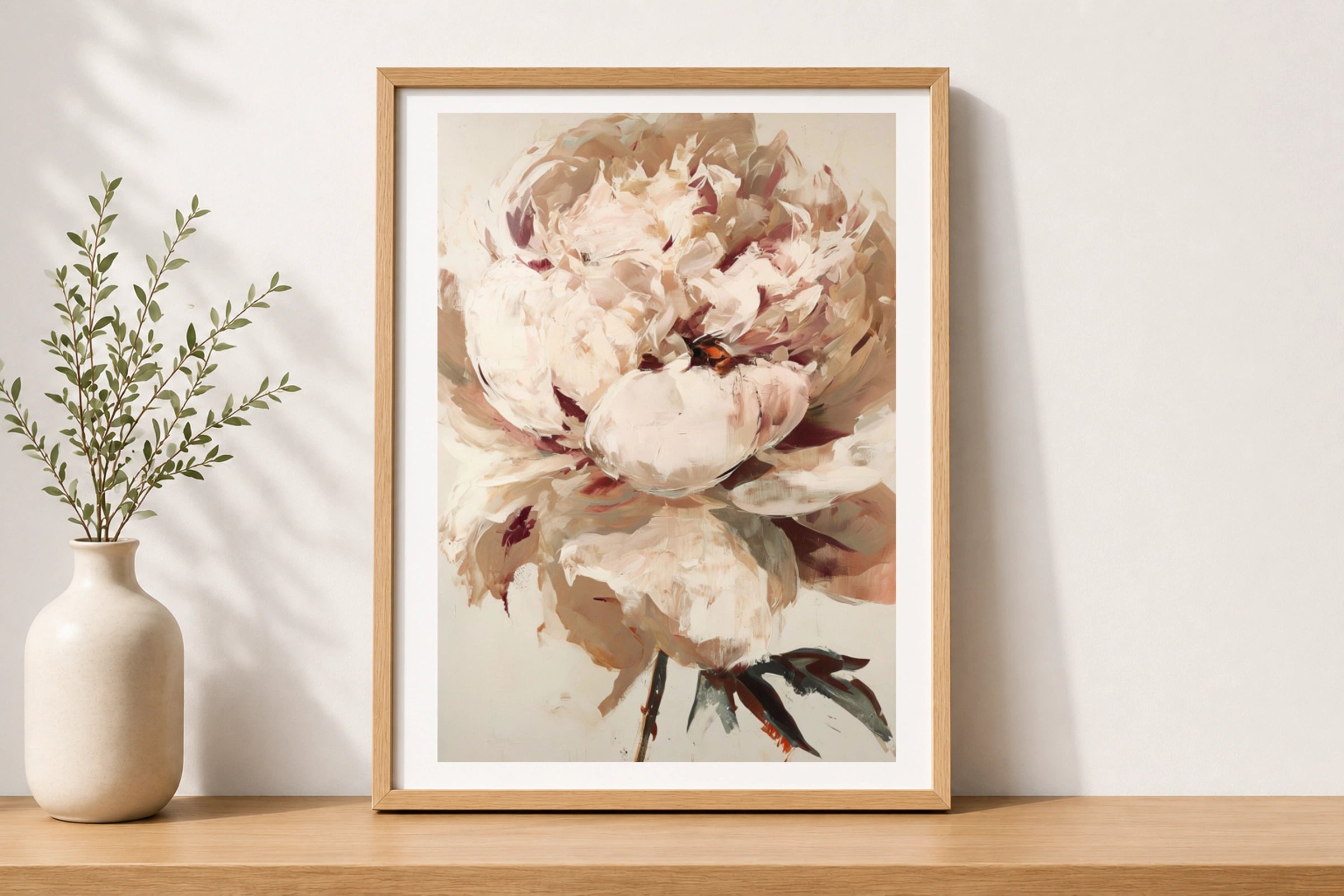 Blush Peony Wall Art, Abstract Floral Poster, Neutral Botanical Print, Living Room Decor