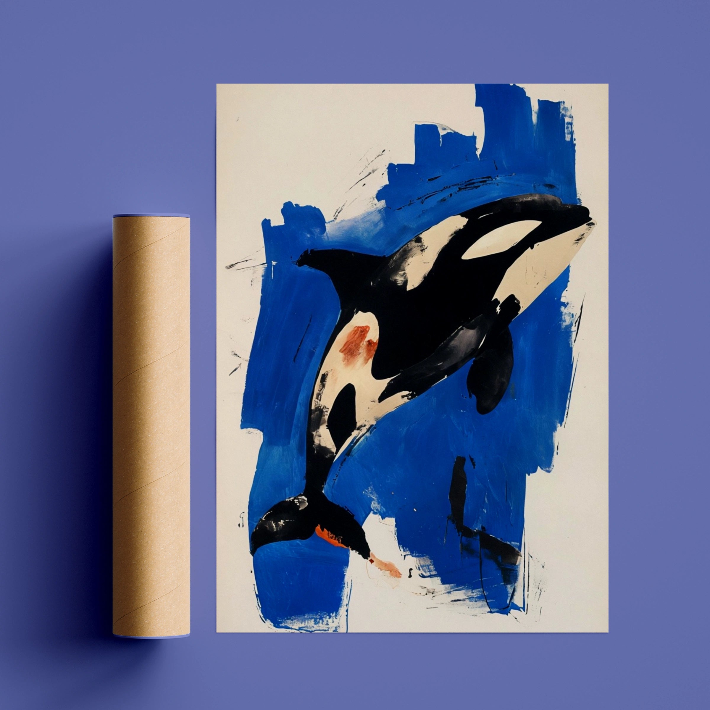 Abstract Orca Poster, Killer Whale Wall Art, Bold Blue Black Ocean Animal Print