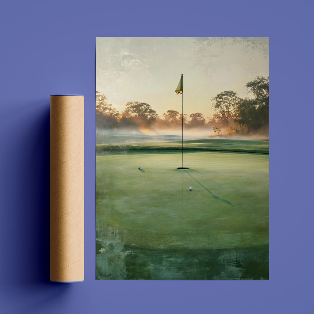 Golf Green Poster, Morning Mist Golf Course Wall Art, Putting Green Print, Gift for Golfer