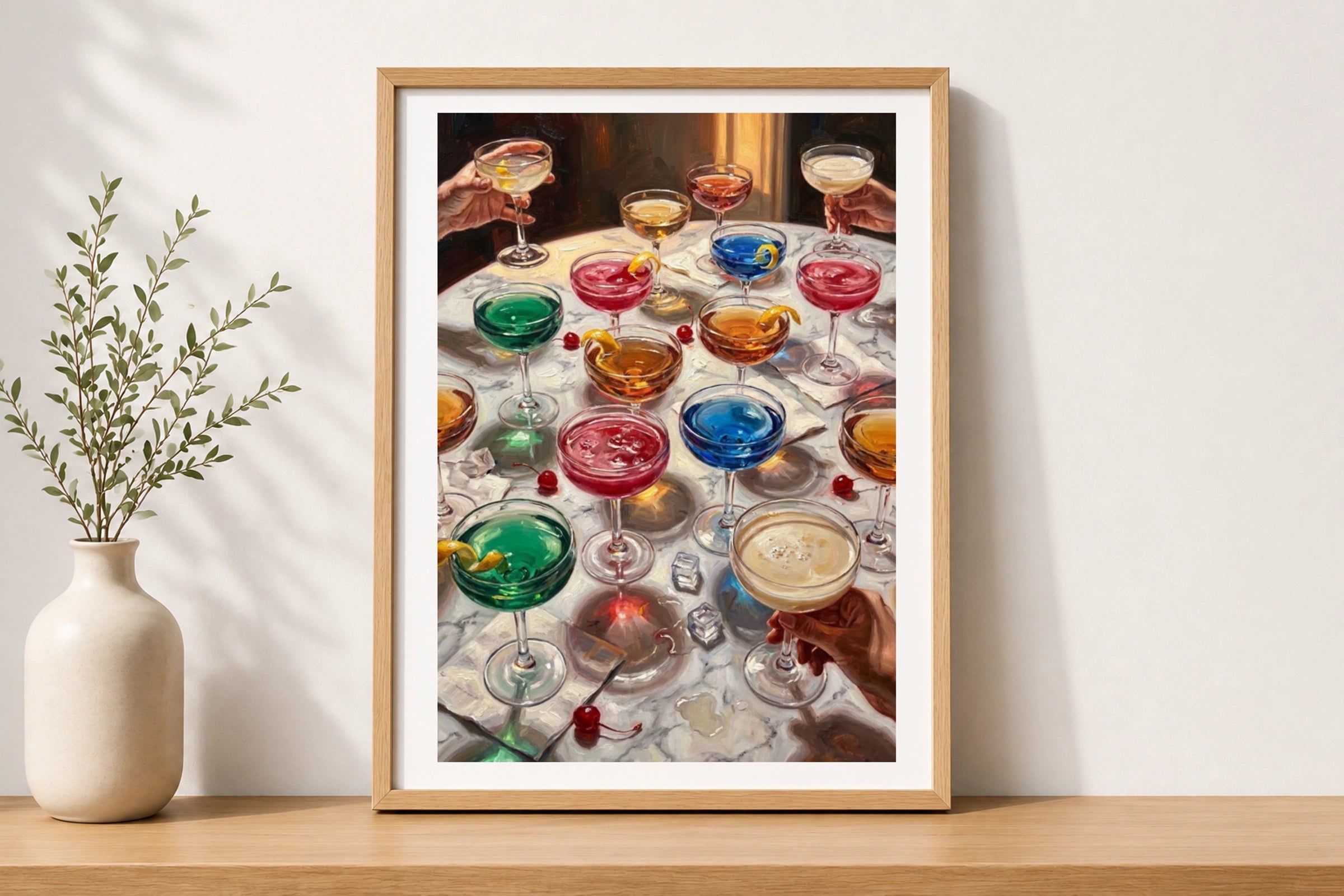 Cocktail Party Painting Poster, Colourful Drinks Wall Art, Bar Cart Decor Print