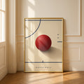 Minimalist Dodgeball Poster, Red Ball Sports Wall Art, Retro Gym Print, Navy Cream Decor