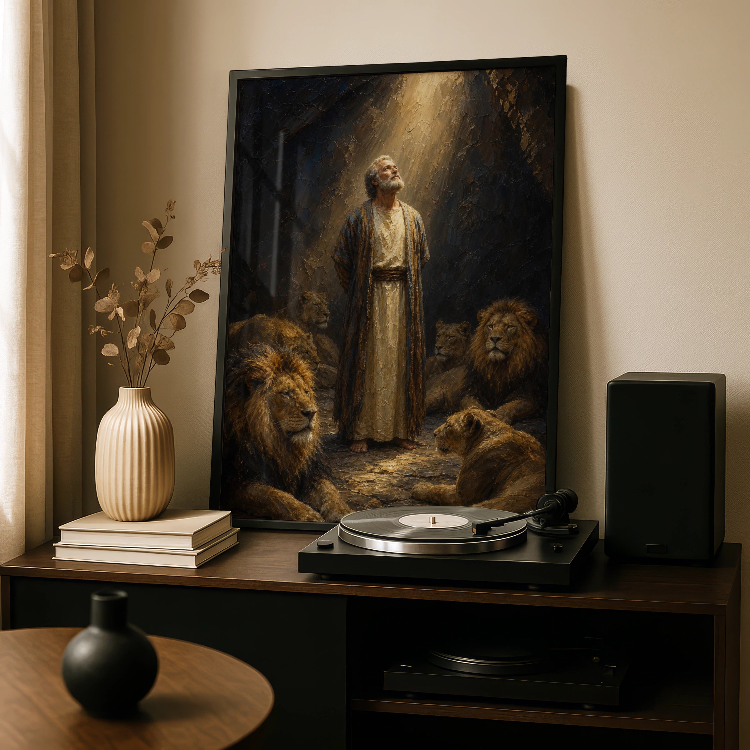 Daniel in the Lions Den Biblical Wall Art, Old Testament Poster, Christian Faith Print