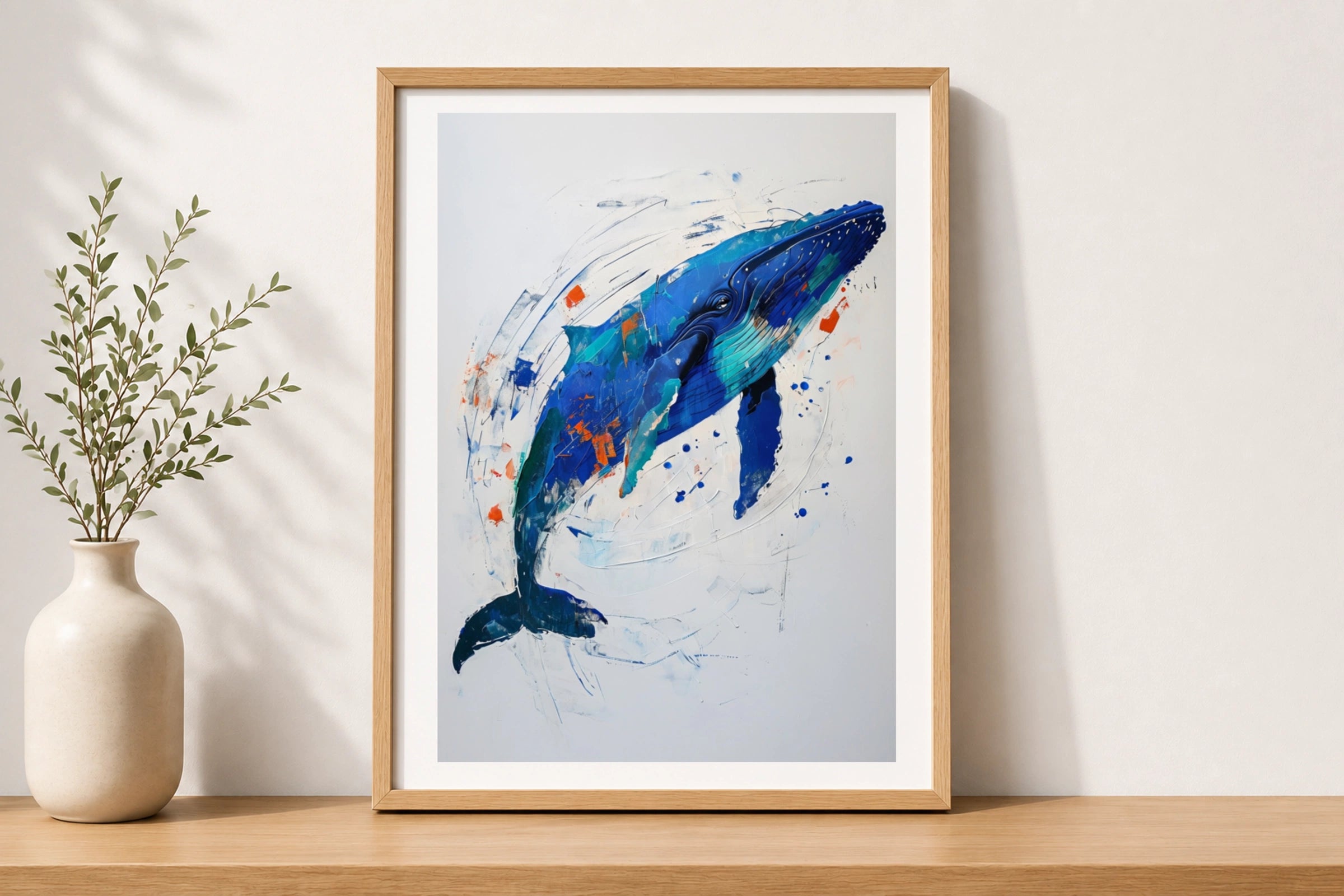 Abstract Blue Whale Poster, Ocean Animal Wall Art, Expressive Nautical Print, Teal Navy
