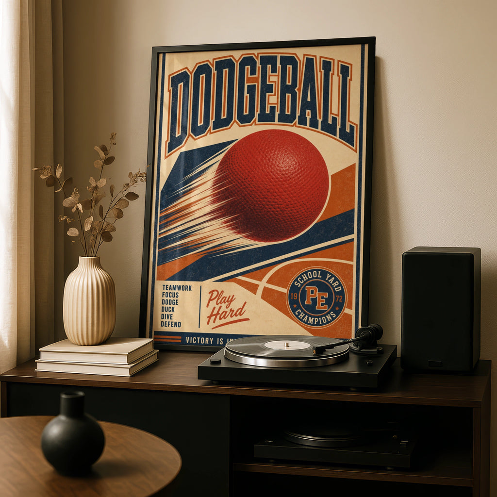Dodgeball Retro Vintage Sports Poster, School Yard PE Champions Wall Art Print