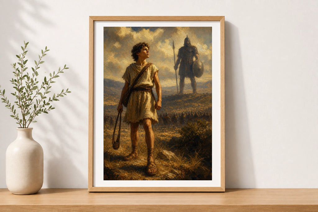 David and Goliath Biblical Wall Art, Old Testament Poster, Christian Faith Print