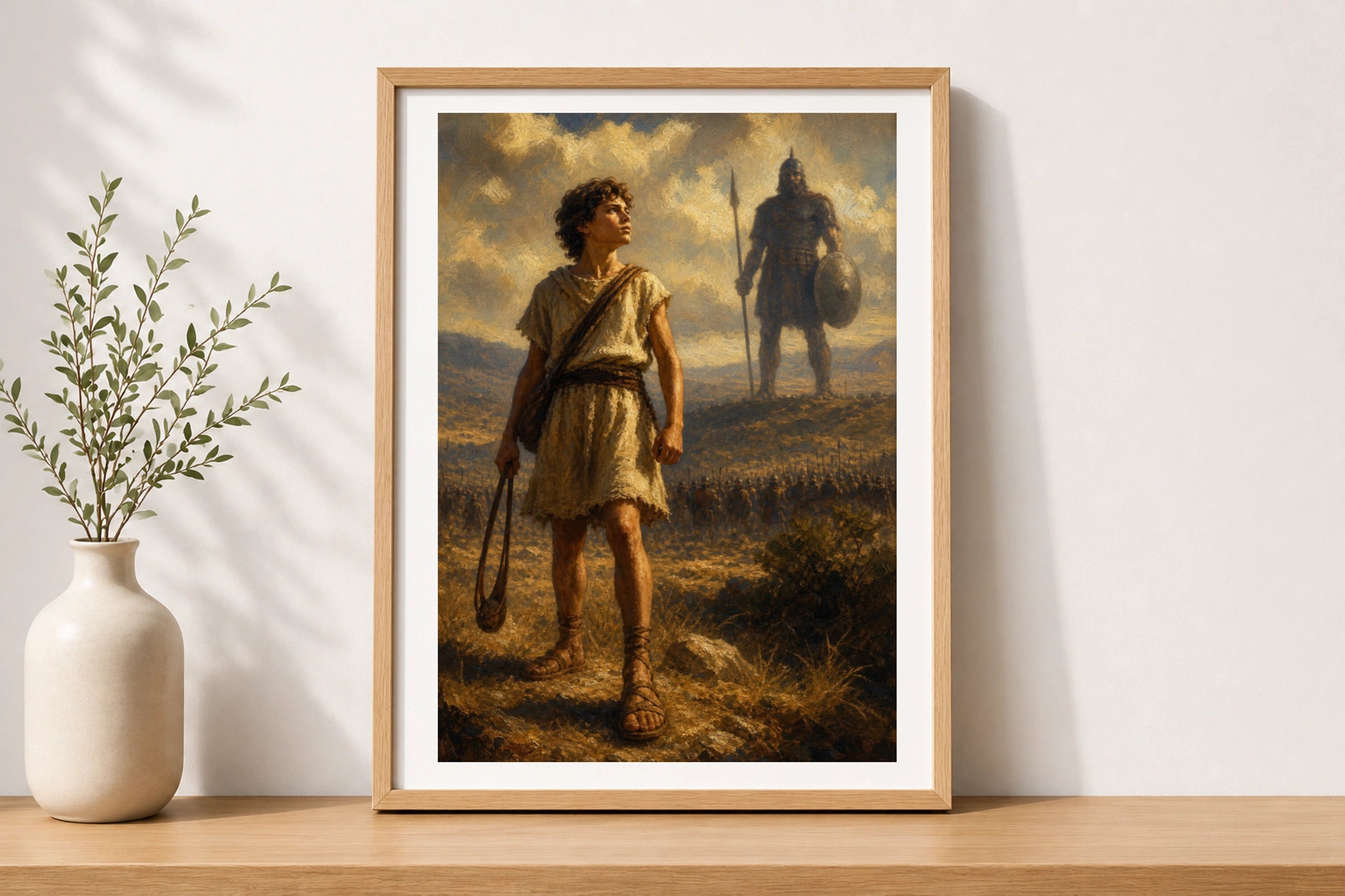 David and Goliath Biblical Wall Art, Old Testament Poster, Christian Faith Print