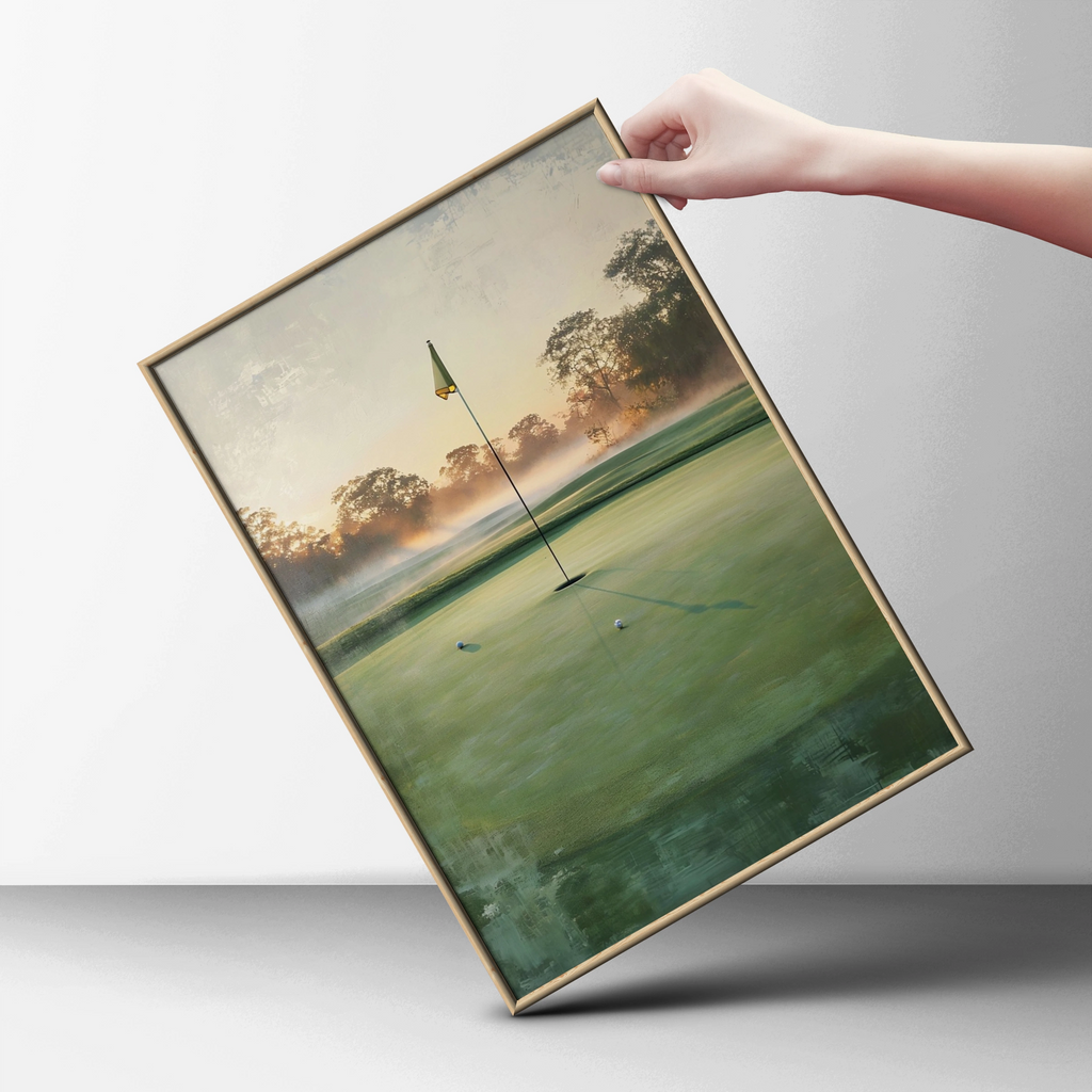 Golf Green Poster, Morning Mist Golf Course Wall Art, Putting Green Print, Gift for Golfer