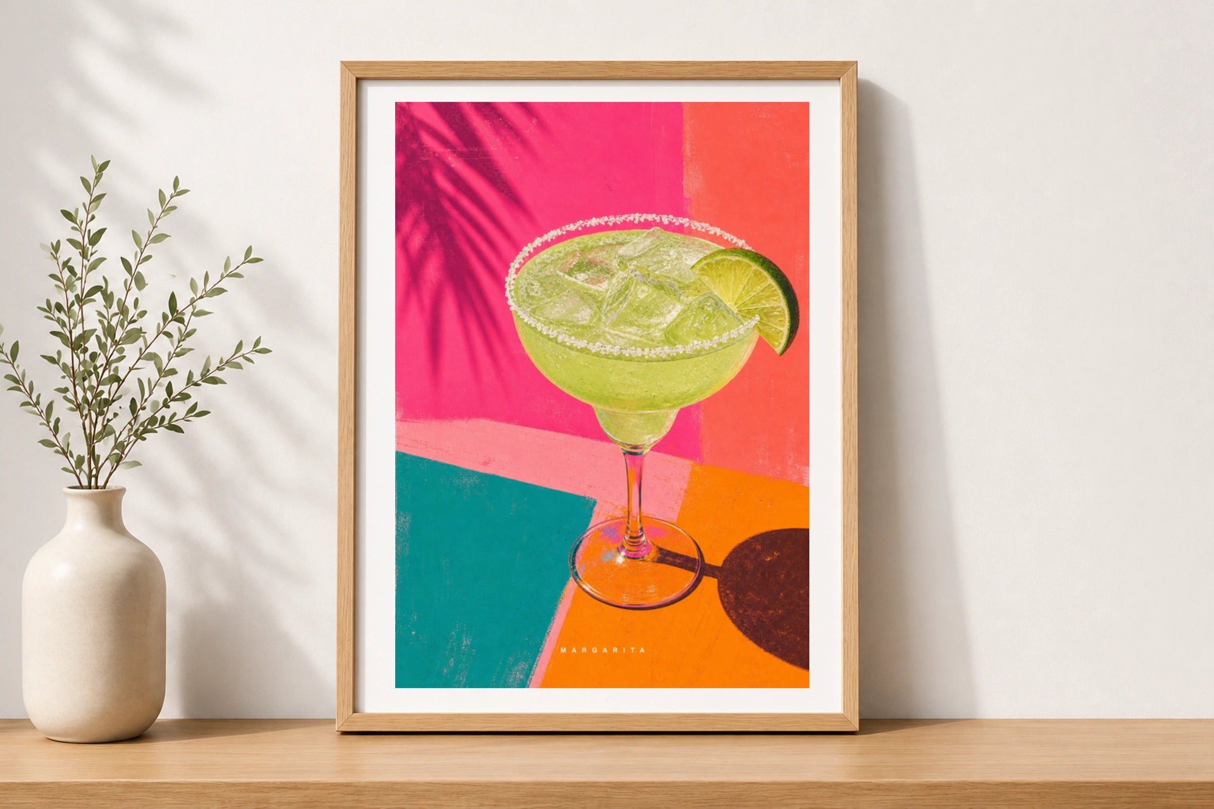 Margarita Cocktail Poster, Vibrant Tropical Bar Cart Wall Art, Colourful Kitchen Print