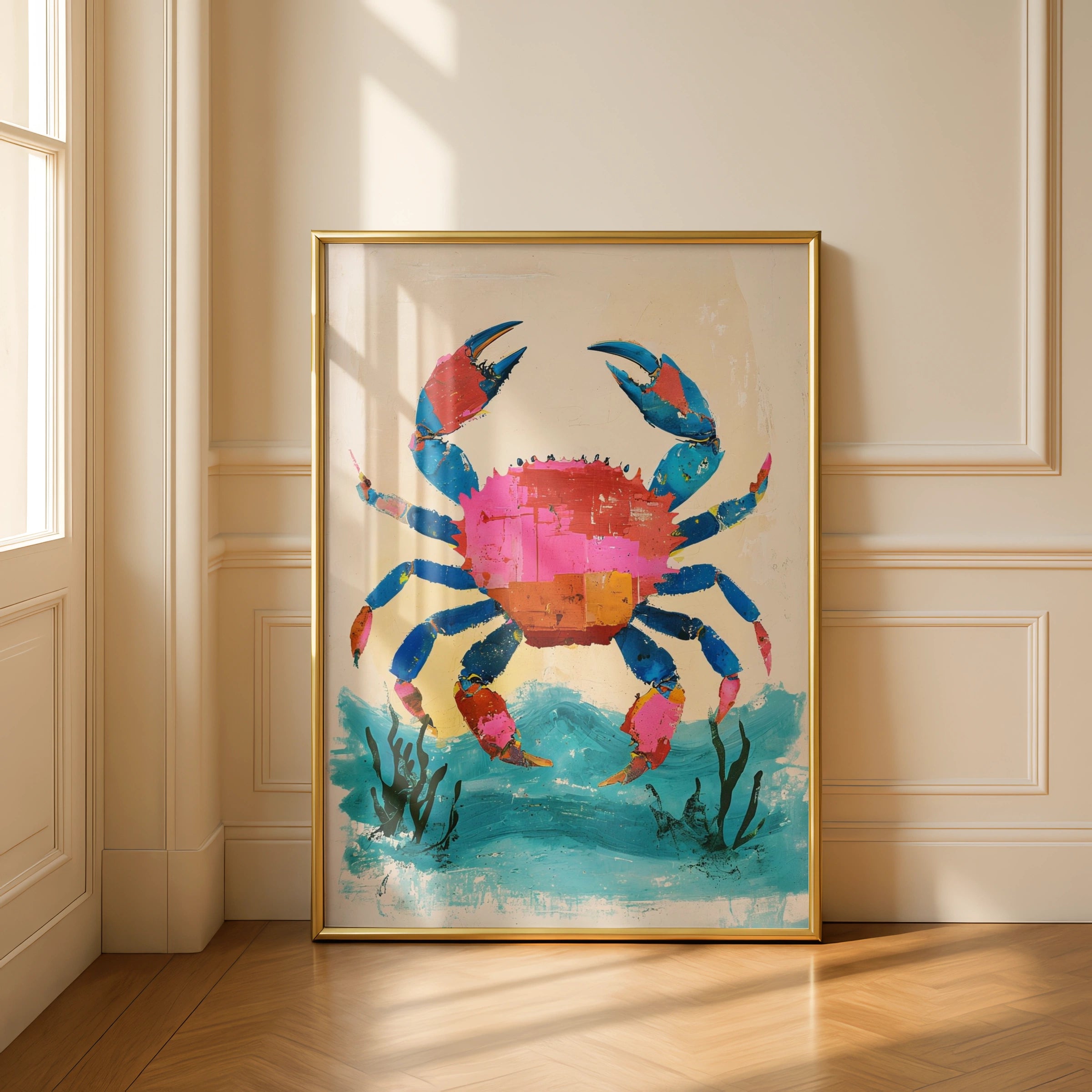 Colourful Crab Poster, Bold Ocean Animal Wall Art, Coastal Print, Beach House Decor