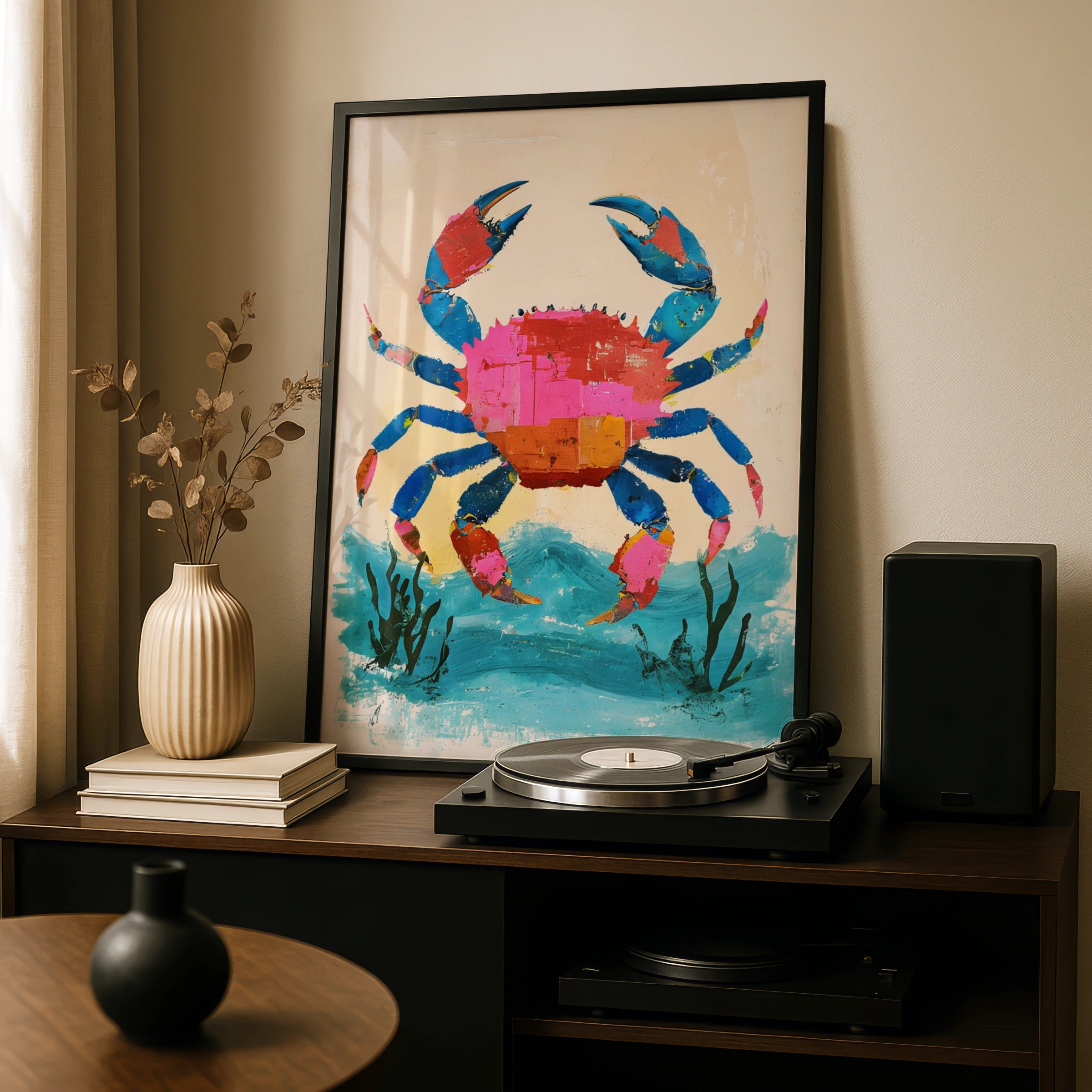 Colourful Crab Poster, Bold Ocean Animal Wall Art, Coastal Print, Beach House Decor