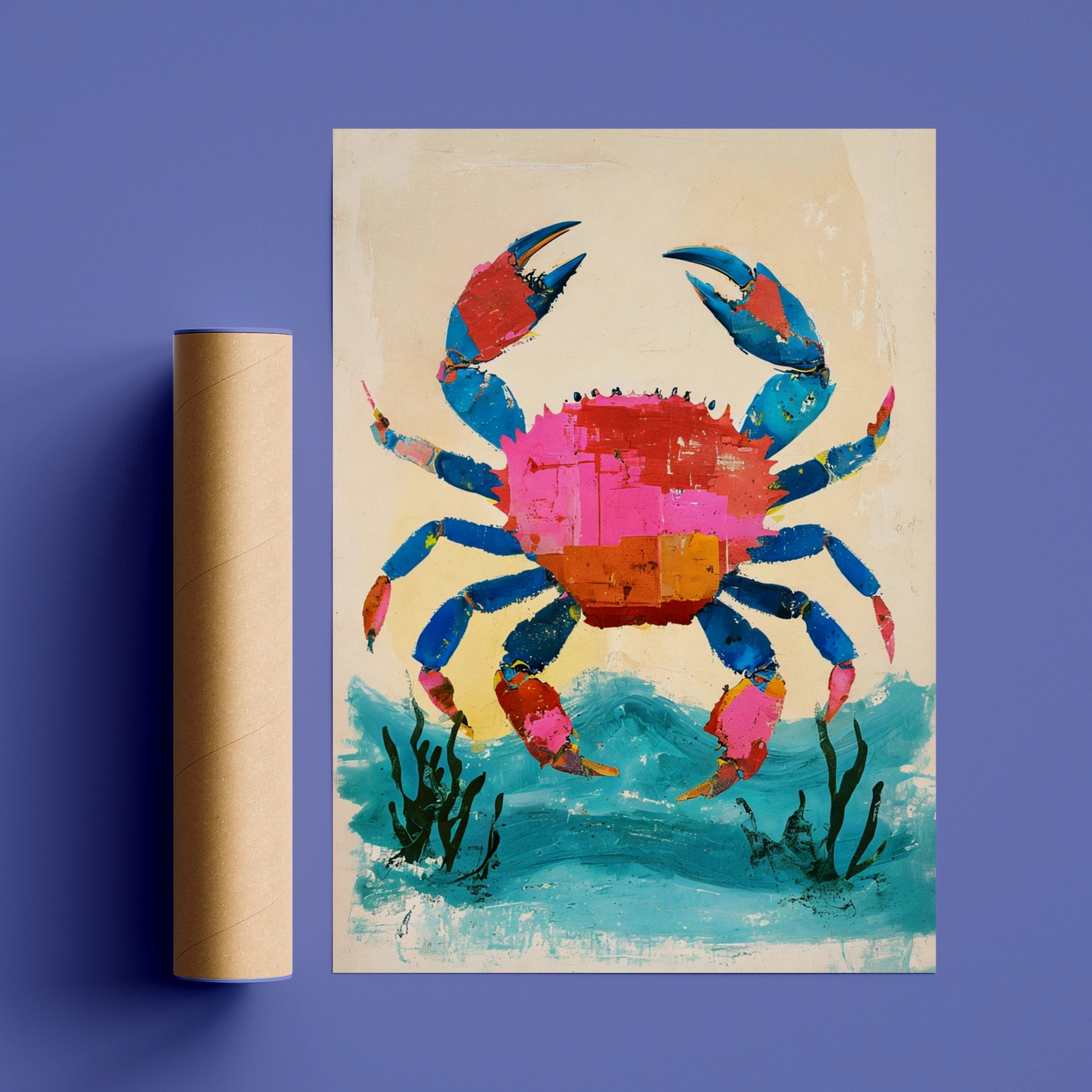 Colourful Crab Poster, Bold Ocean Animal Wall Art, Coastal Print, Beach House Decor