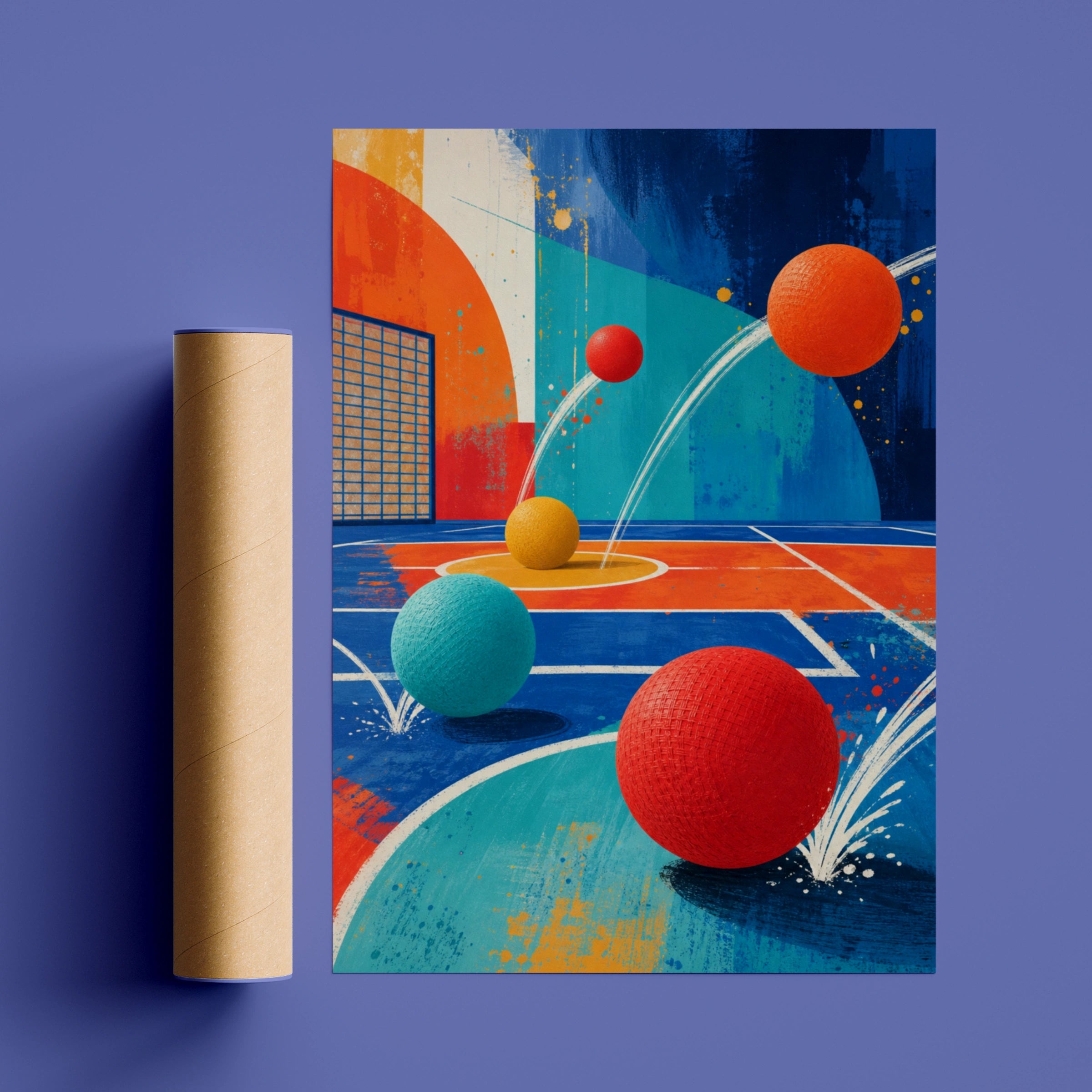 Colourful Dodgeball Court Abstract Art Poster, Sports Wall Art, Bold Retro Print