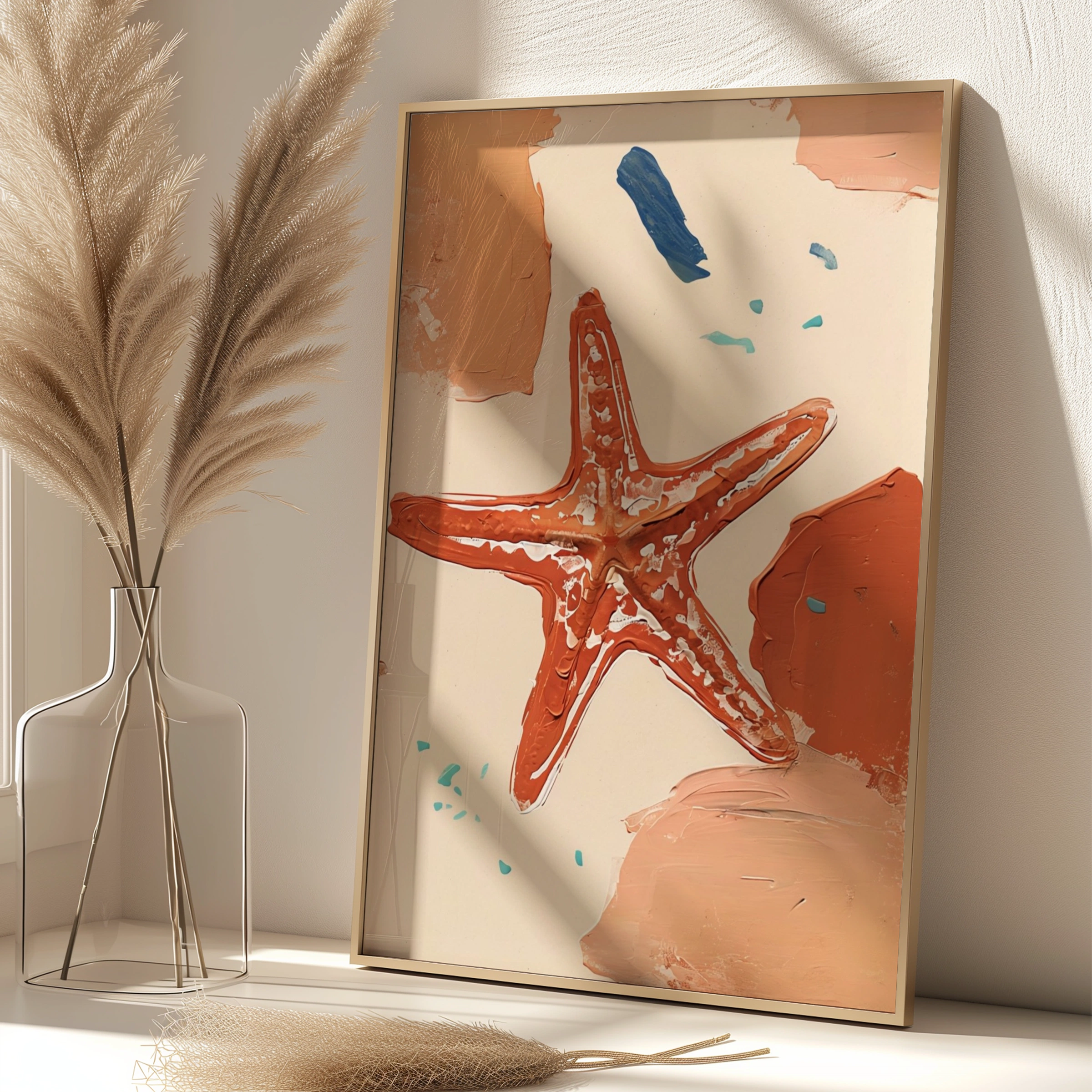 Starfish Wall Art, Coastal Poster, Terracotta Ocean Print, Abstract Seaside Decor