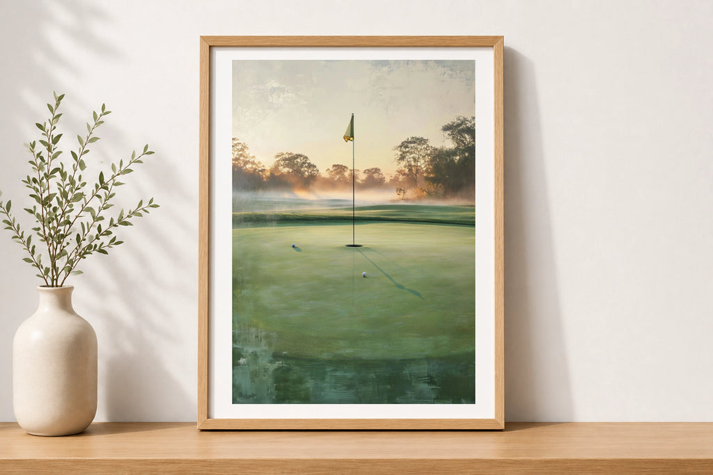 Golf Green Poster, Morning Mist Golf Course Wall Art, Putting Green Print, Gift for Golfer
