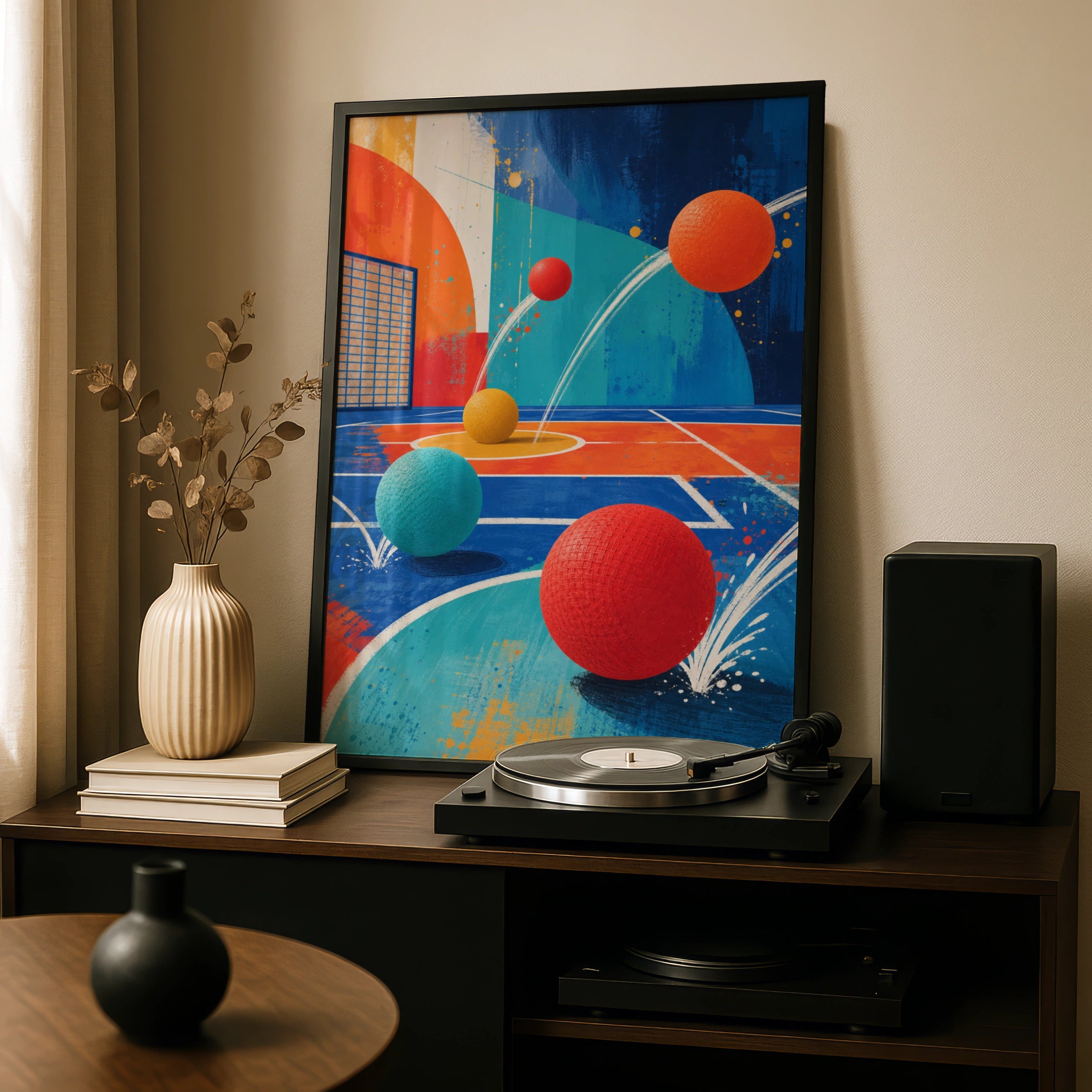 Colourful Dodgeball Court Abstract Art Poster, Sports Wall Art, Bold Retro Print