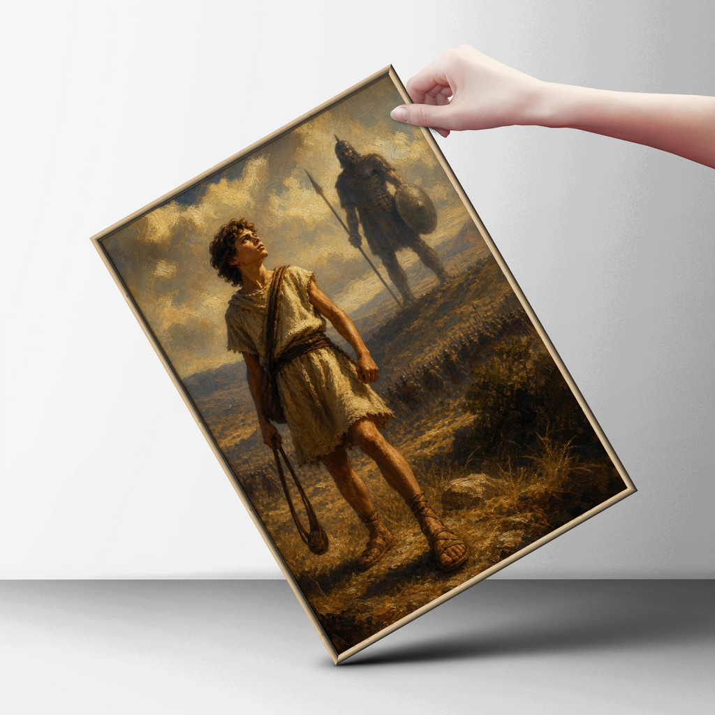 David and Goliath Biblical Wall Art, Old Testament Poster, Christian Faith Print