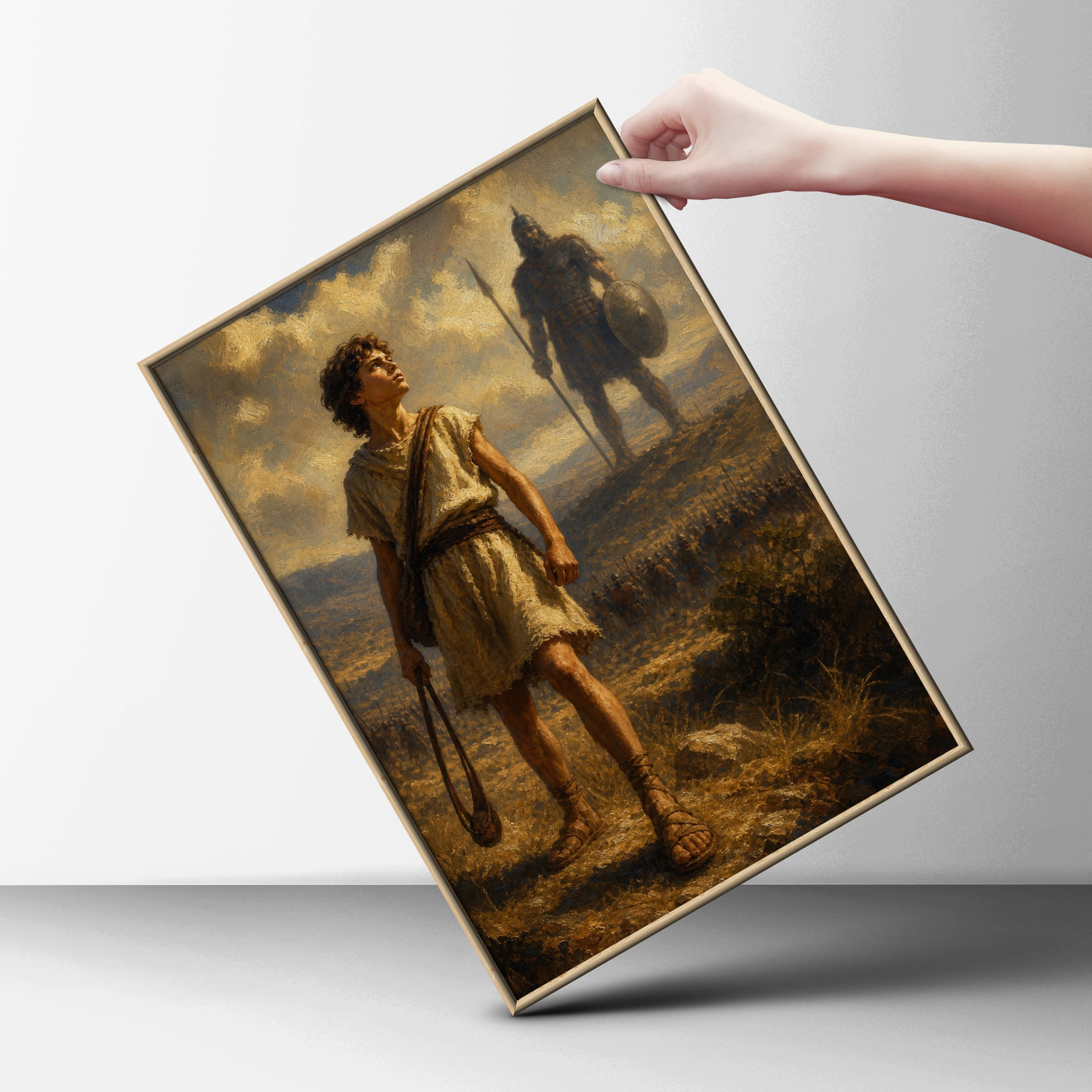 David and Goliath Biblical Wall Art, Old Testament Poster, Christian Faith Print