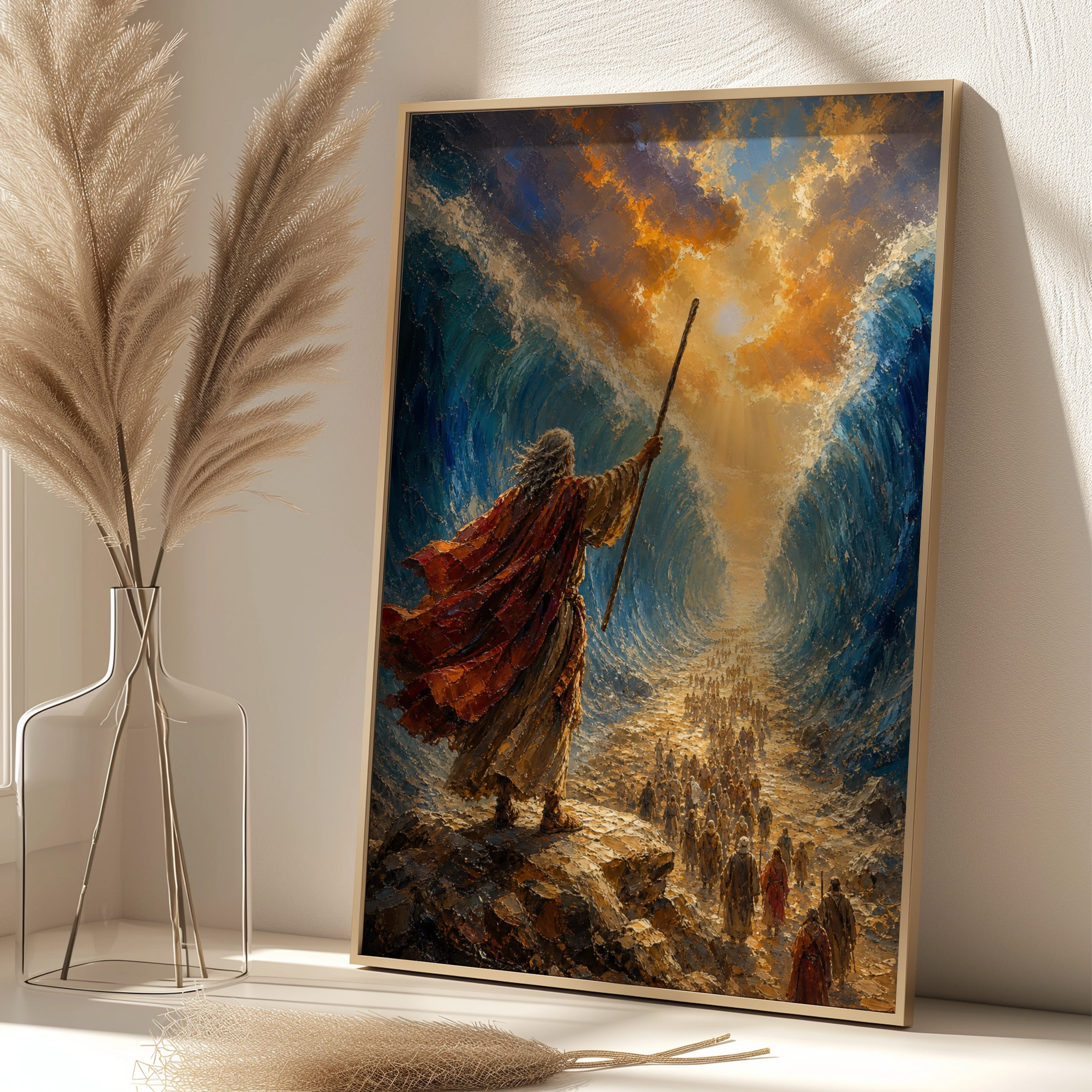 Moses Parting the Red Sea Poster, Biblical Wall Art, Old Testament Print, Christian Home Decor