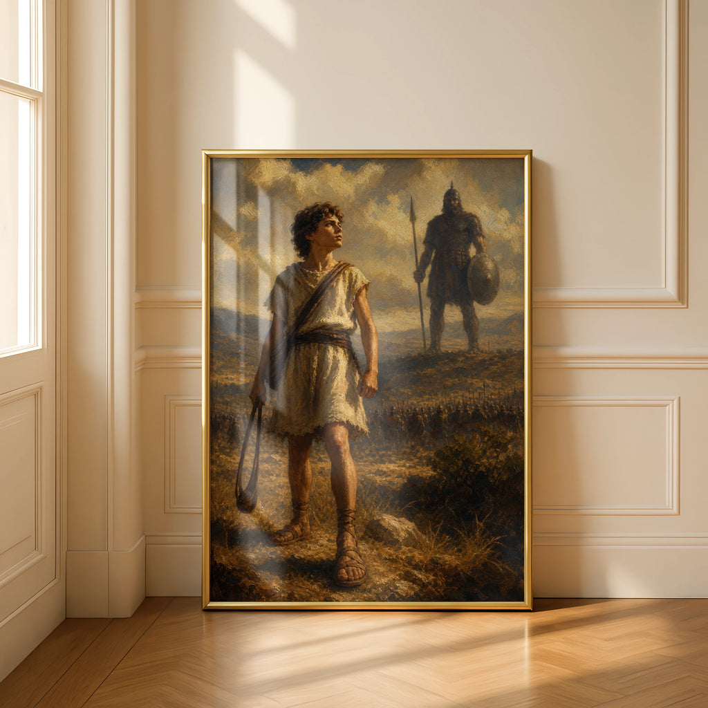 David and Goliath Biblical Wall Art, Old Testament Poster, Christian Faith Print