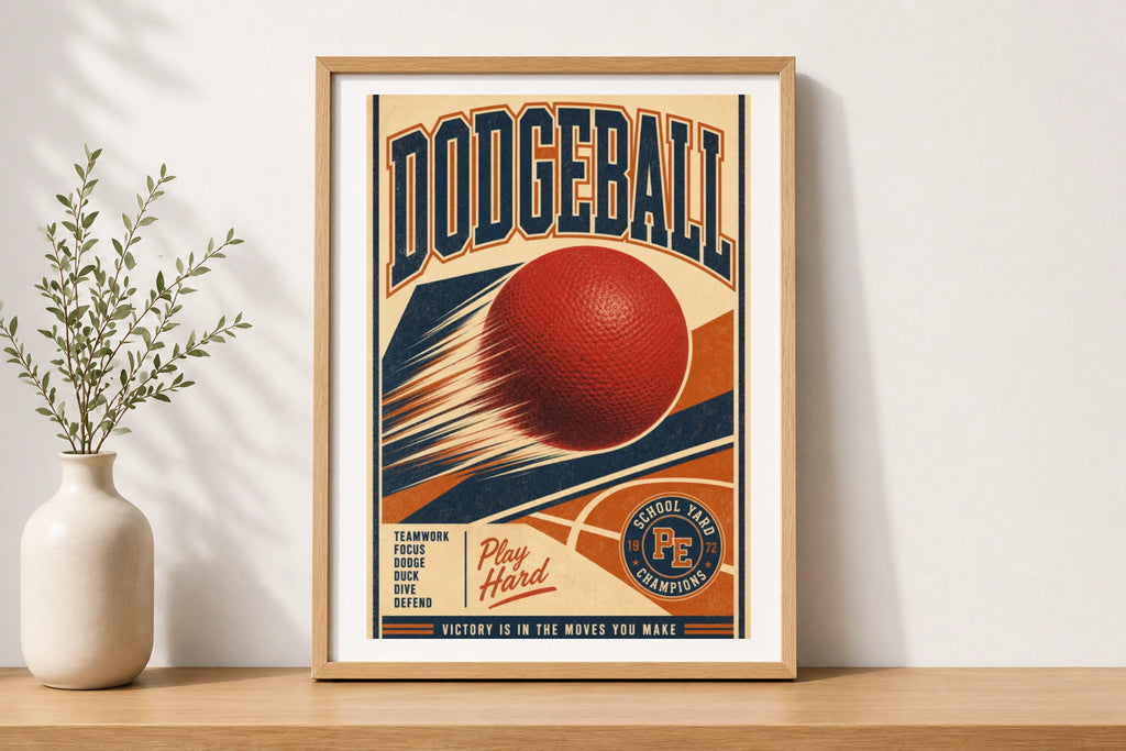 Dodgeball Retro Vintage Sports Poster, School Yard PE Champions Wall Art Print