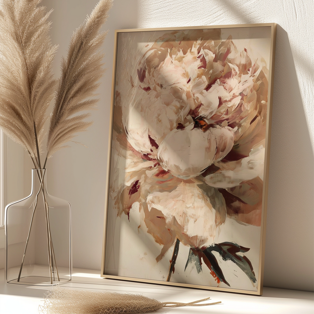Blush Peony Wall Art, Abstract Floral Poster, Neutral Botanical Print, Living Room Decor
