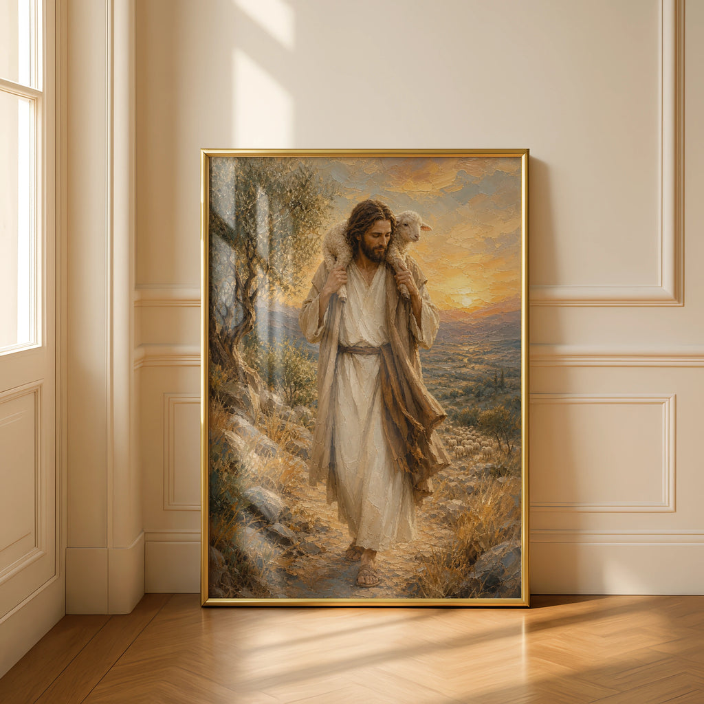 The Good Shepherd Jesus Poster, Christian Wall Art, Lamb of God, Religious Print