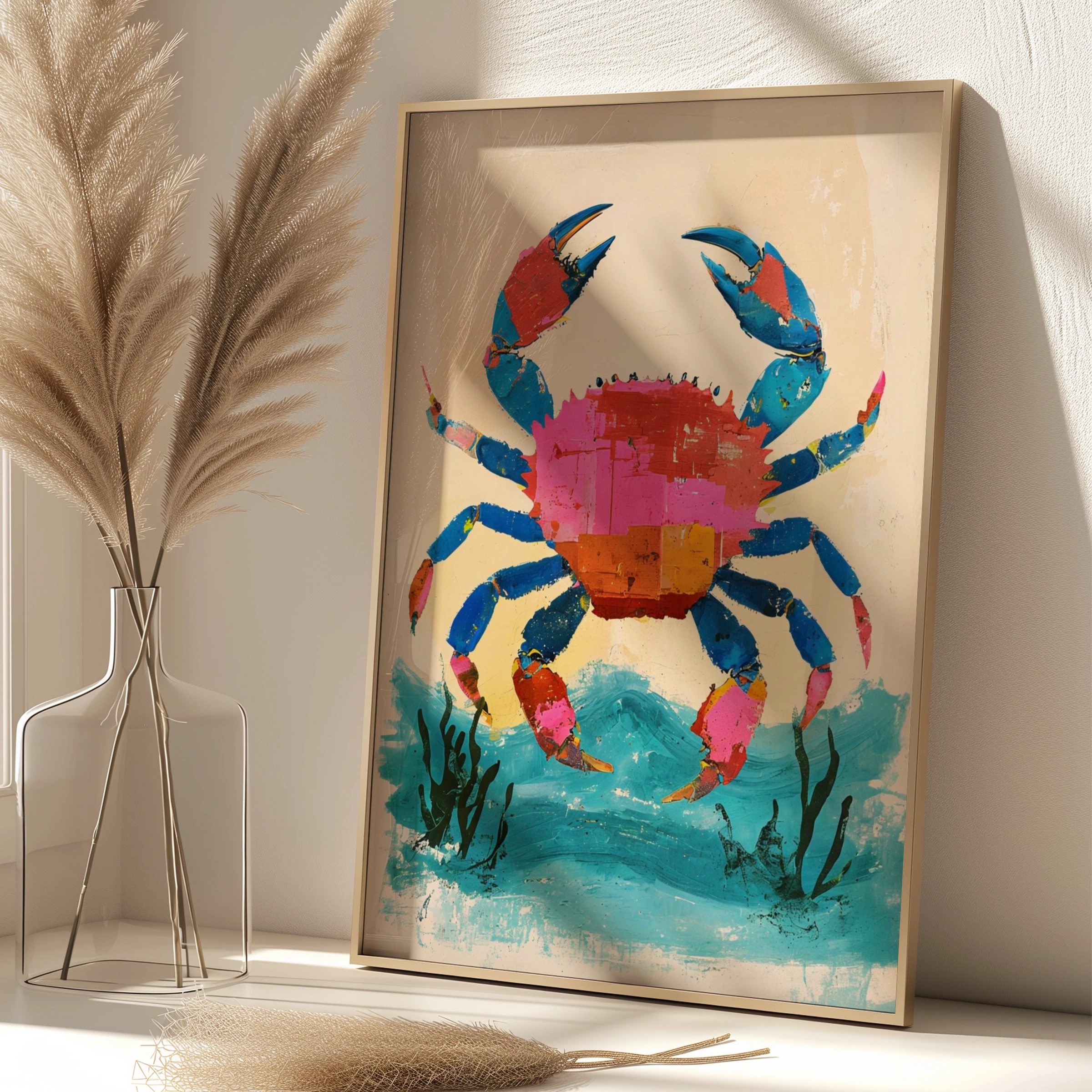 Colourful Crab Poster, Bold Ocean Animal Wall Art, Coastal Print, Beach House Decor