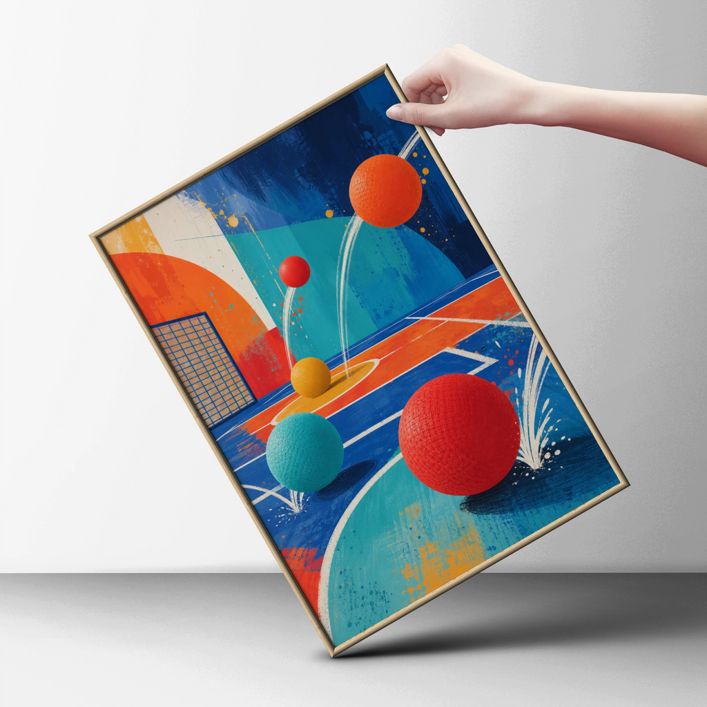 Colourful Dodgeball Court Abstract Art Poster, Sports Wall Art, Bold Retro Print