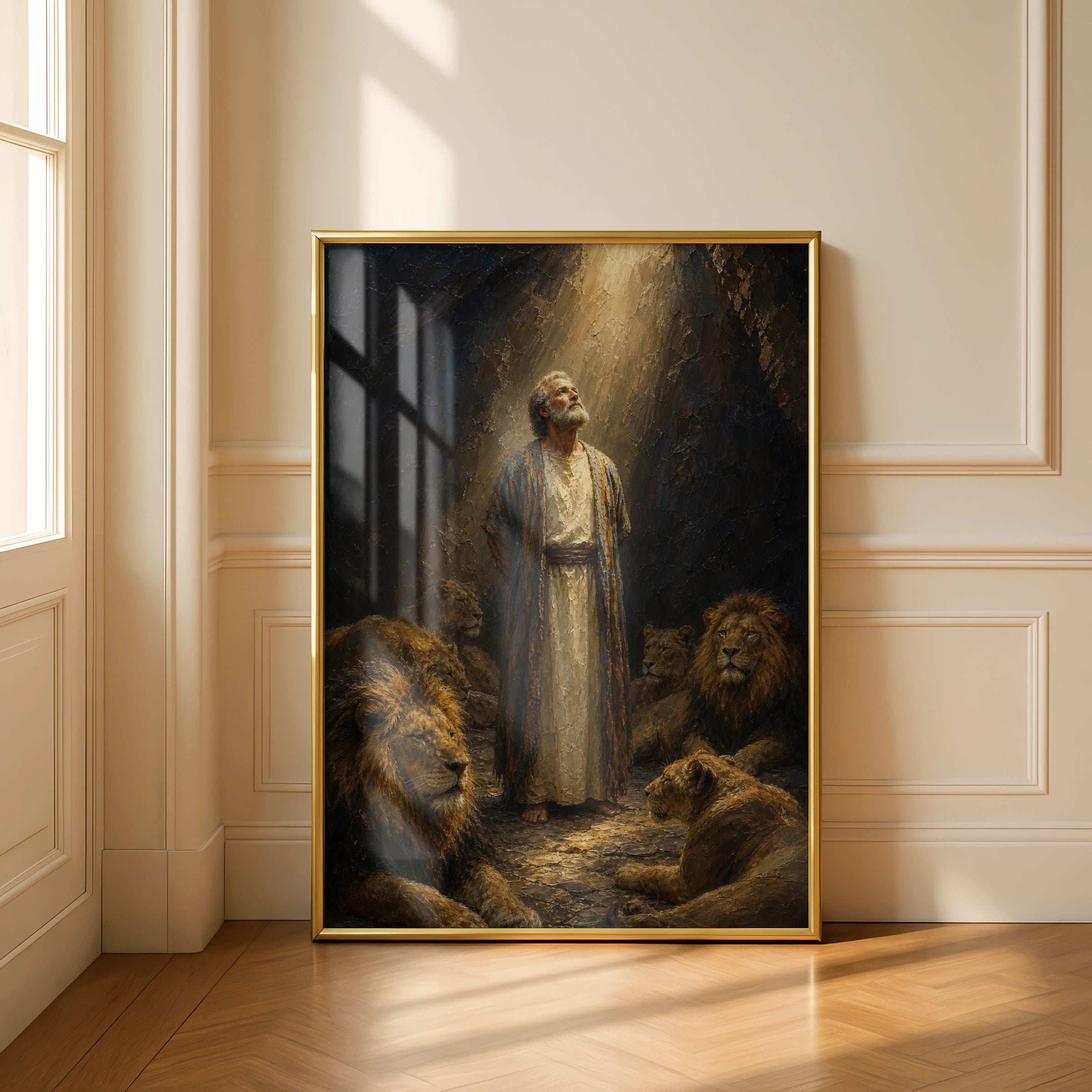 Daniel in the Lions Den Biblical Wall Art, Old Testament Poster, Christian Faith Print