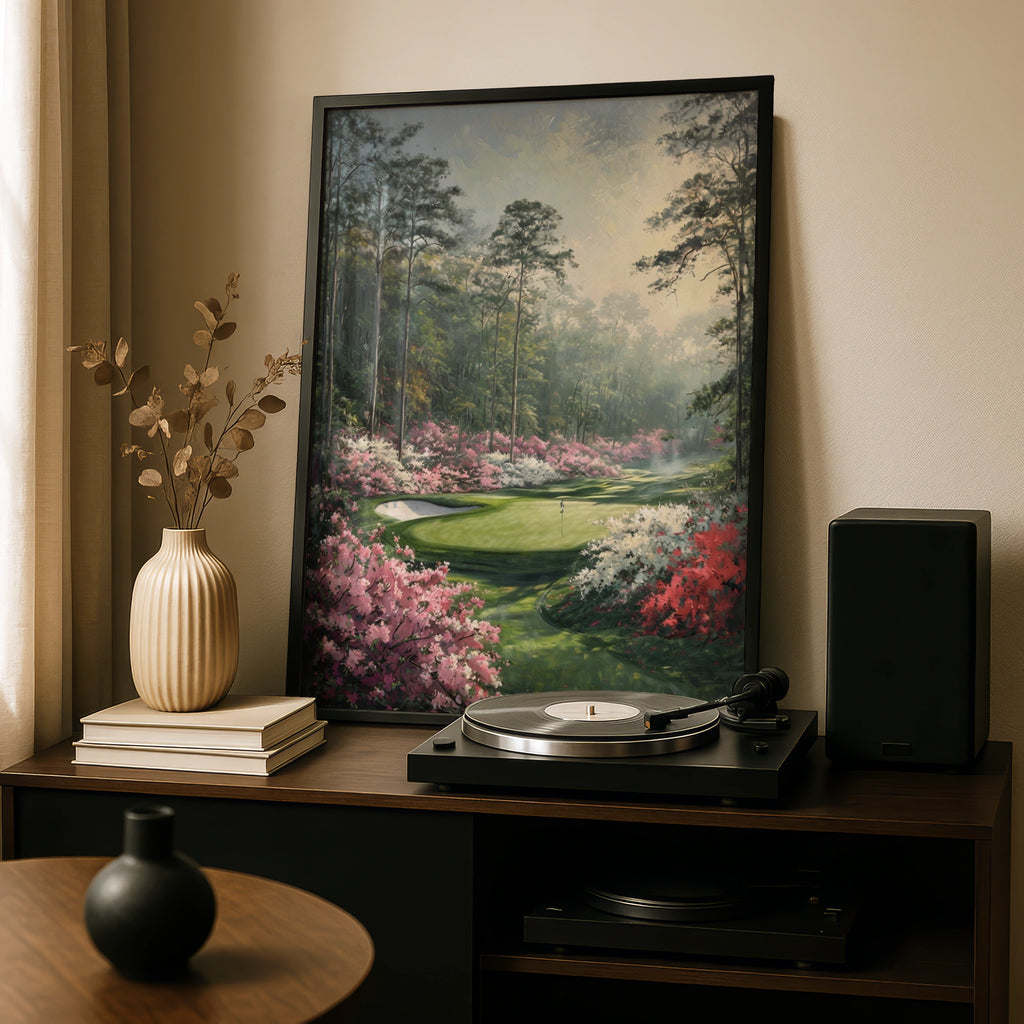 Floral Golf Course Painting Poster, Azalea Green Art Print, Golf Wall Art Gift