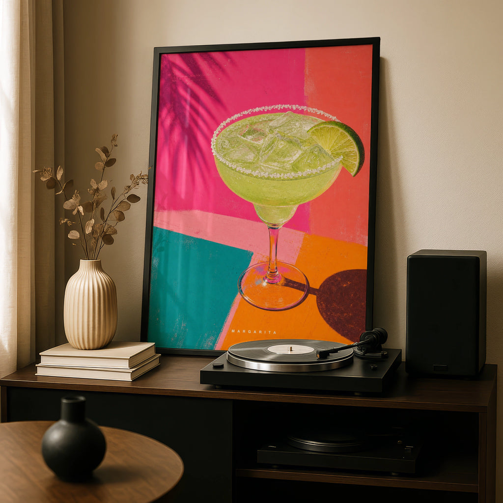 Margarita Cocktail Poster, Vibrant Tropical Bar Cart Wall Art, Colourful Kitchen Print