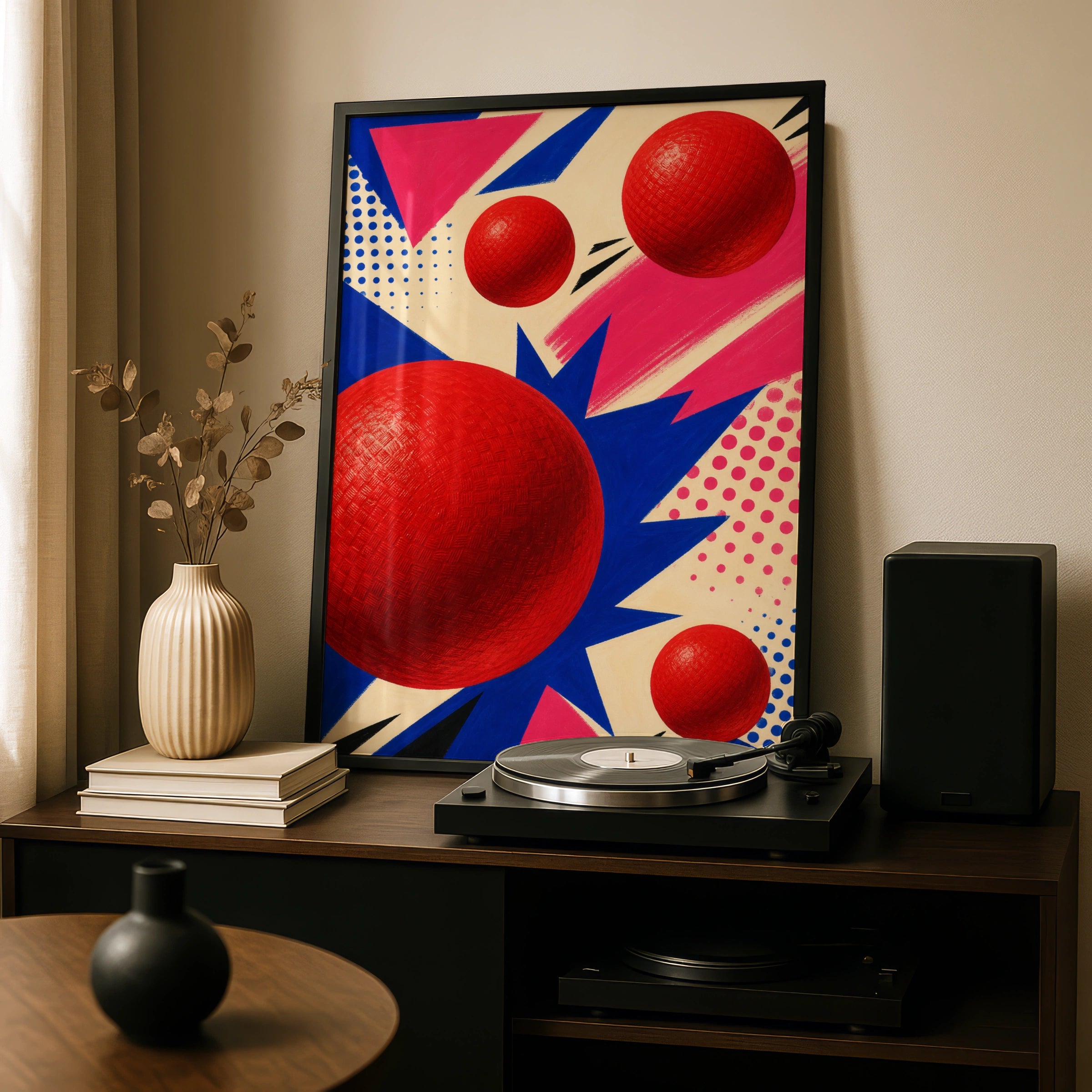 Pop Art Dodgeball Poster, Retro Red Ball Wall Art, Bold Colourful Sports Print