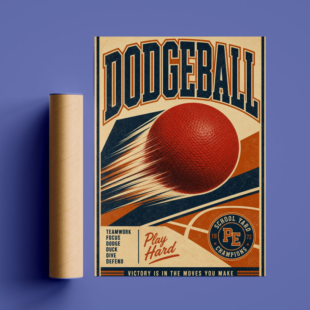 Dodgeball Retro Vintage Sports Poster, School Yard PE Champions Wall Art Print