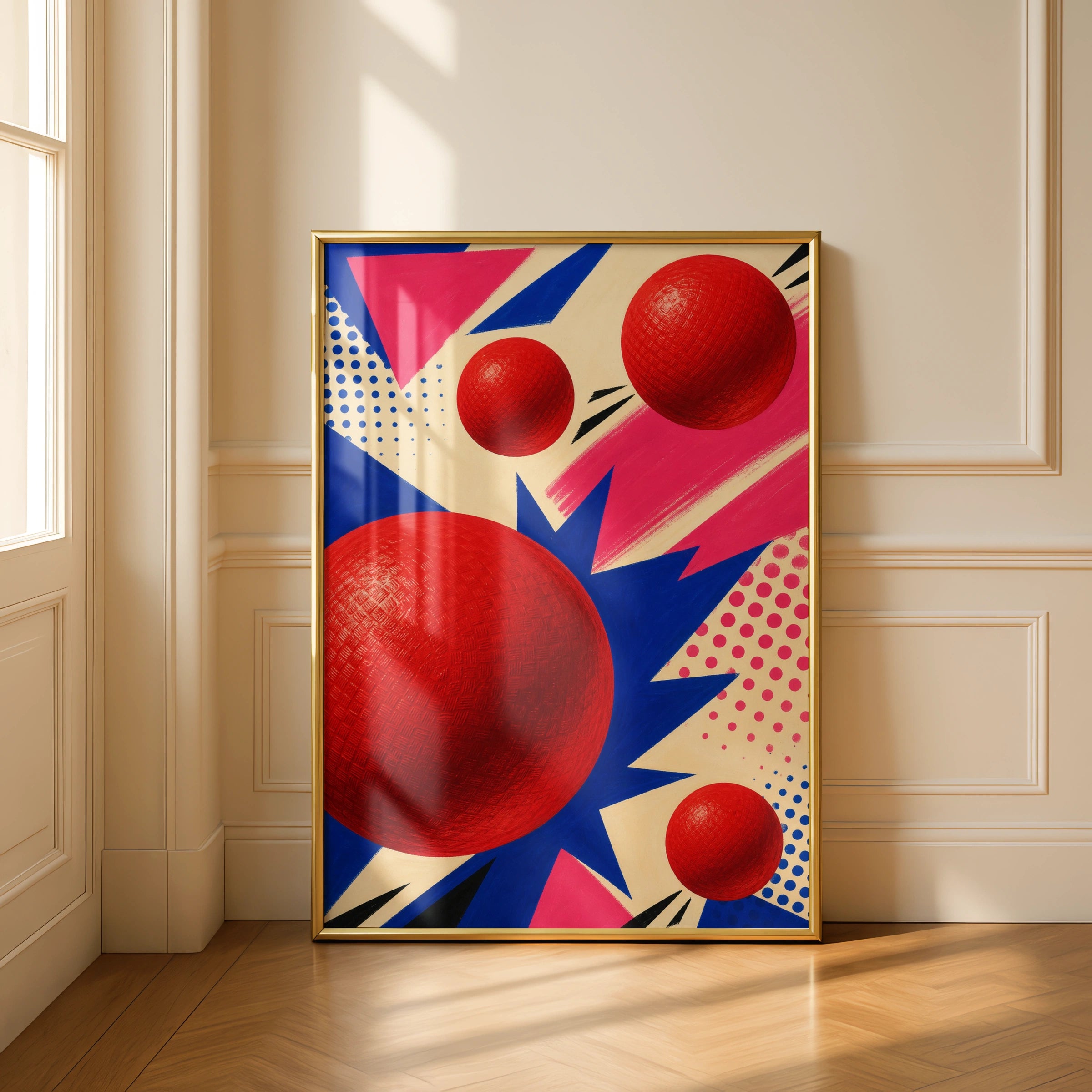 Pop Art Dodgeball Poster, Retro Red Ball Wall Art, Bold Colourful Sports Print