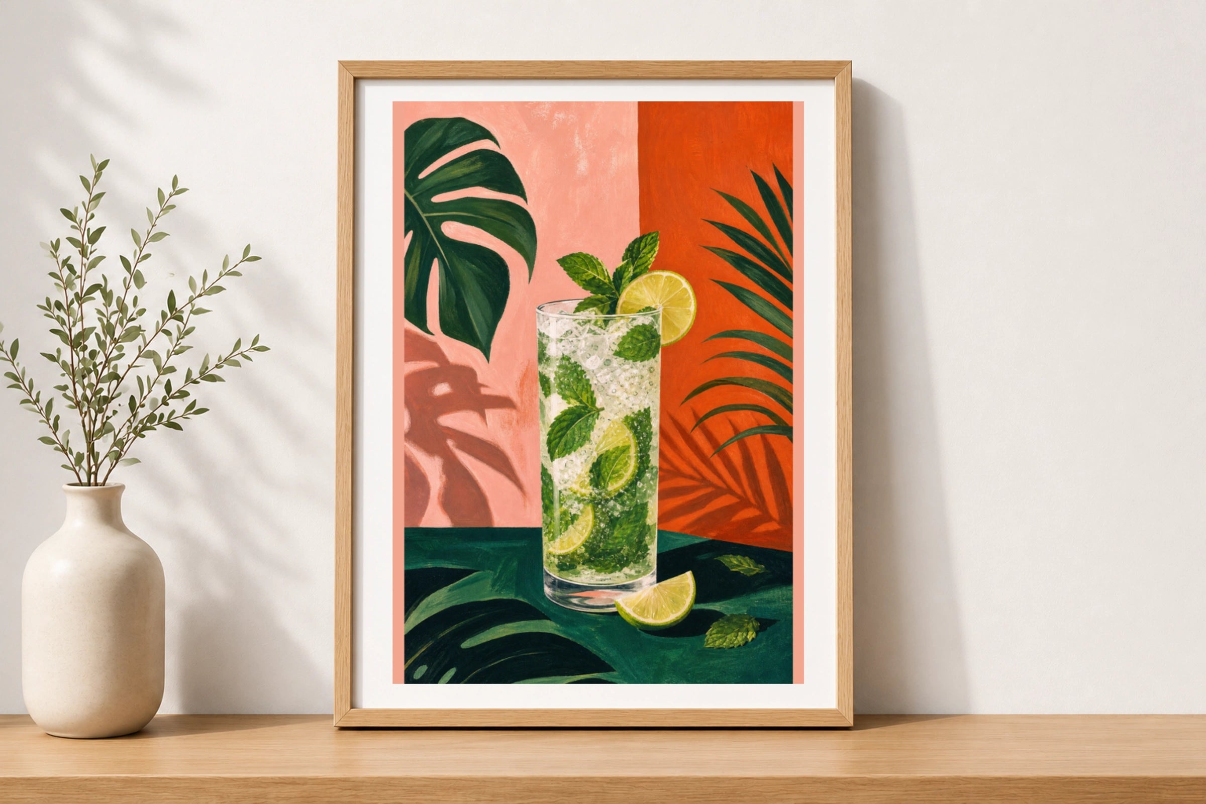 Tropical Mojito Cocktail Poster, Bar Cart Wall Art, Bold Colourful Kitchen Print