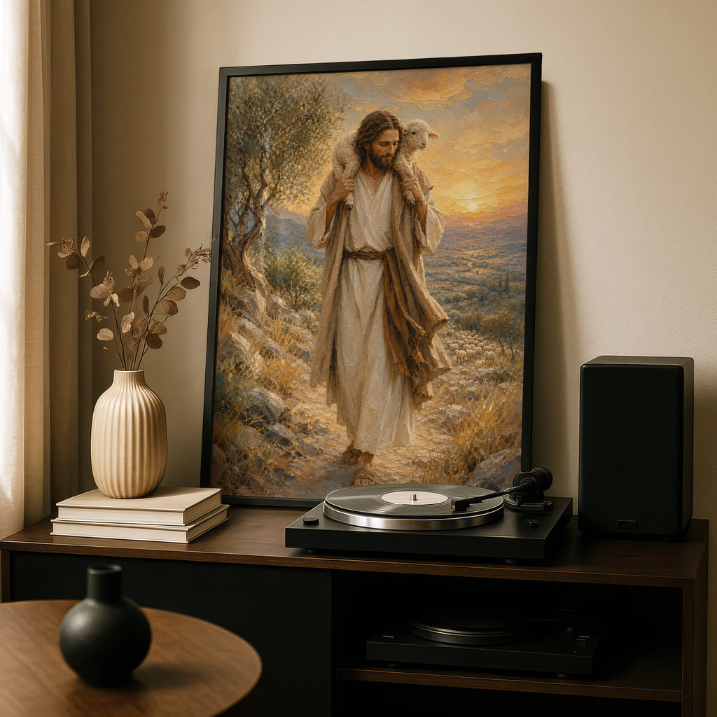 The Good Shepherd Jesus Poster, Christian Wall Art, Lamb of God, Religious Print