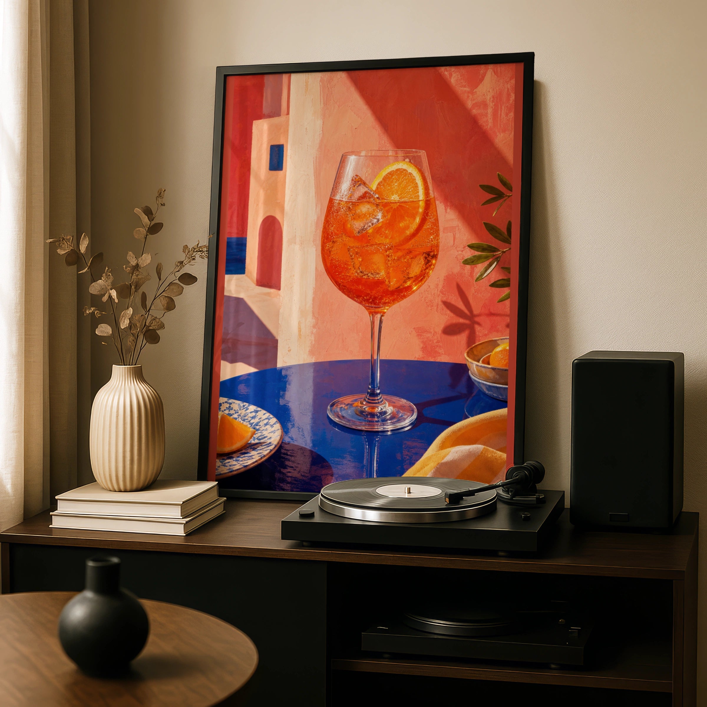 Aperol Spritz Poster, Mediterranean Cocktail Wall Art, Orange Blue Italian Summer Print