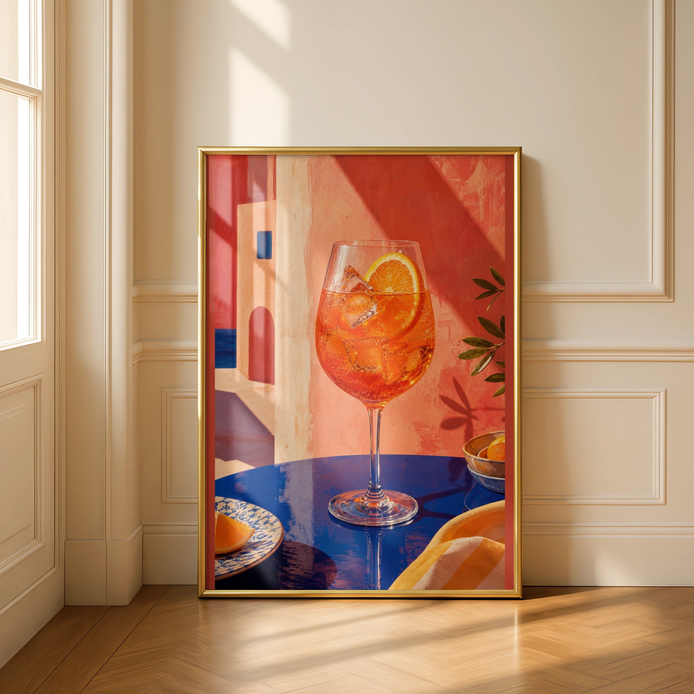 Aperol Spritz Poster, Mediterranean Cocktail Wall Art, Orange Blue Italian Summer Print
