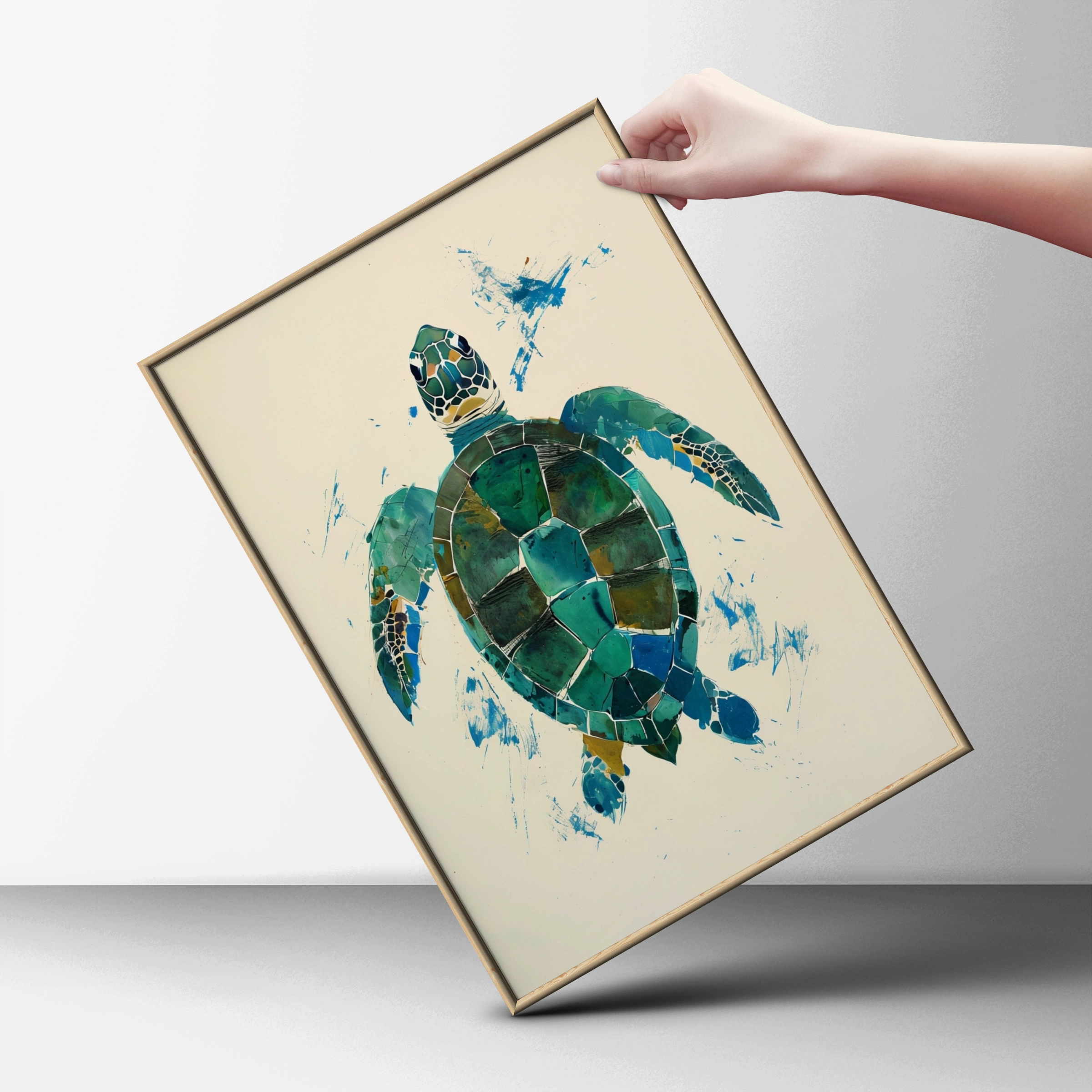 Abstract Sea Turtle Poster, Teal Green Ocean Animal Wall Art, Coastal Print