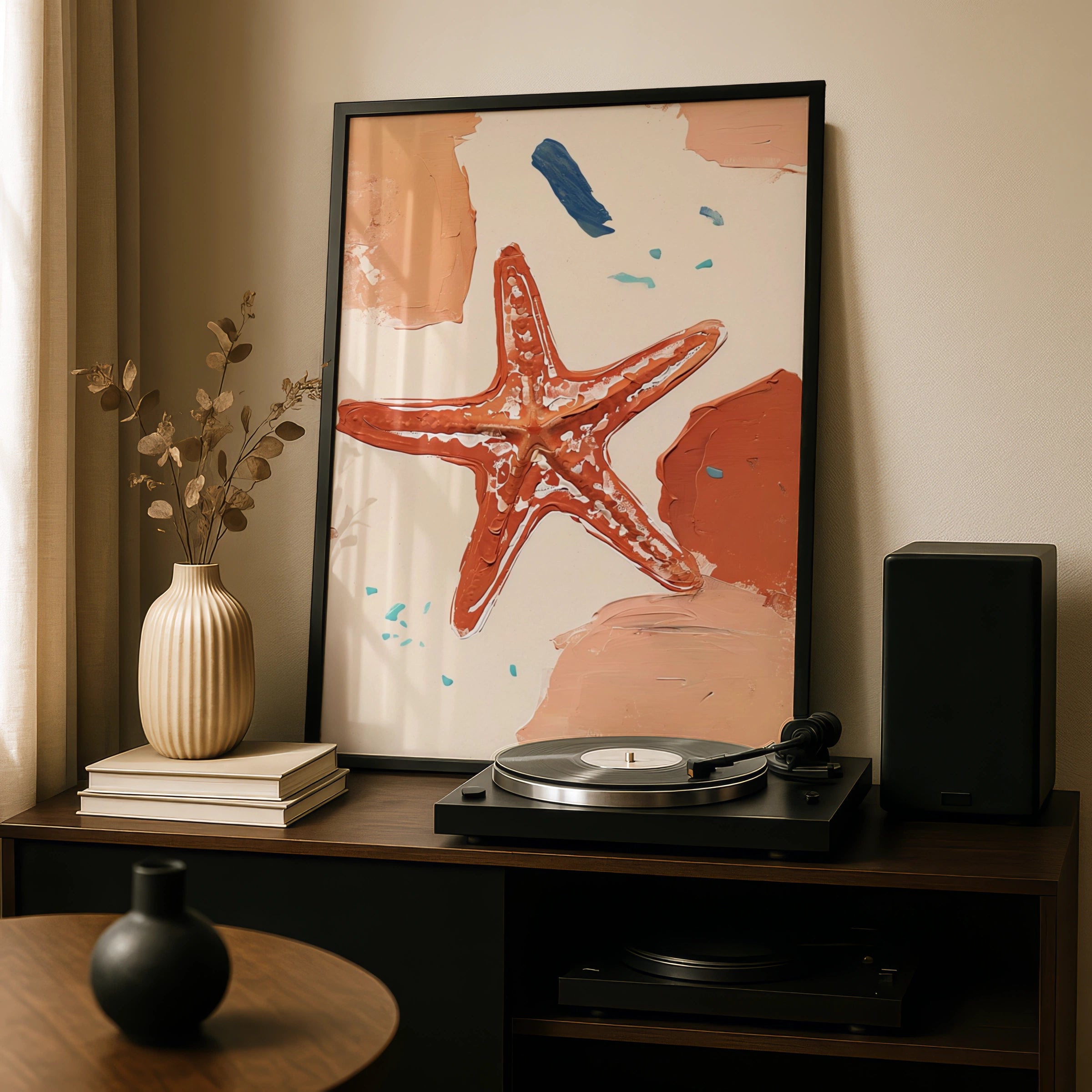 Starfish Wall Art, Coastal Poster, Terracotta Ocean Print, Abstract Seaside Decor