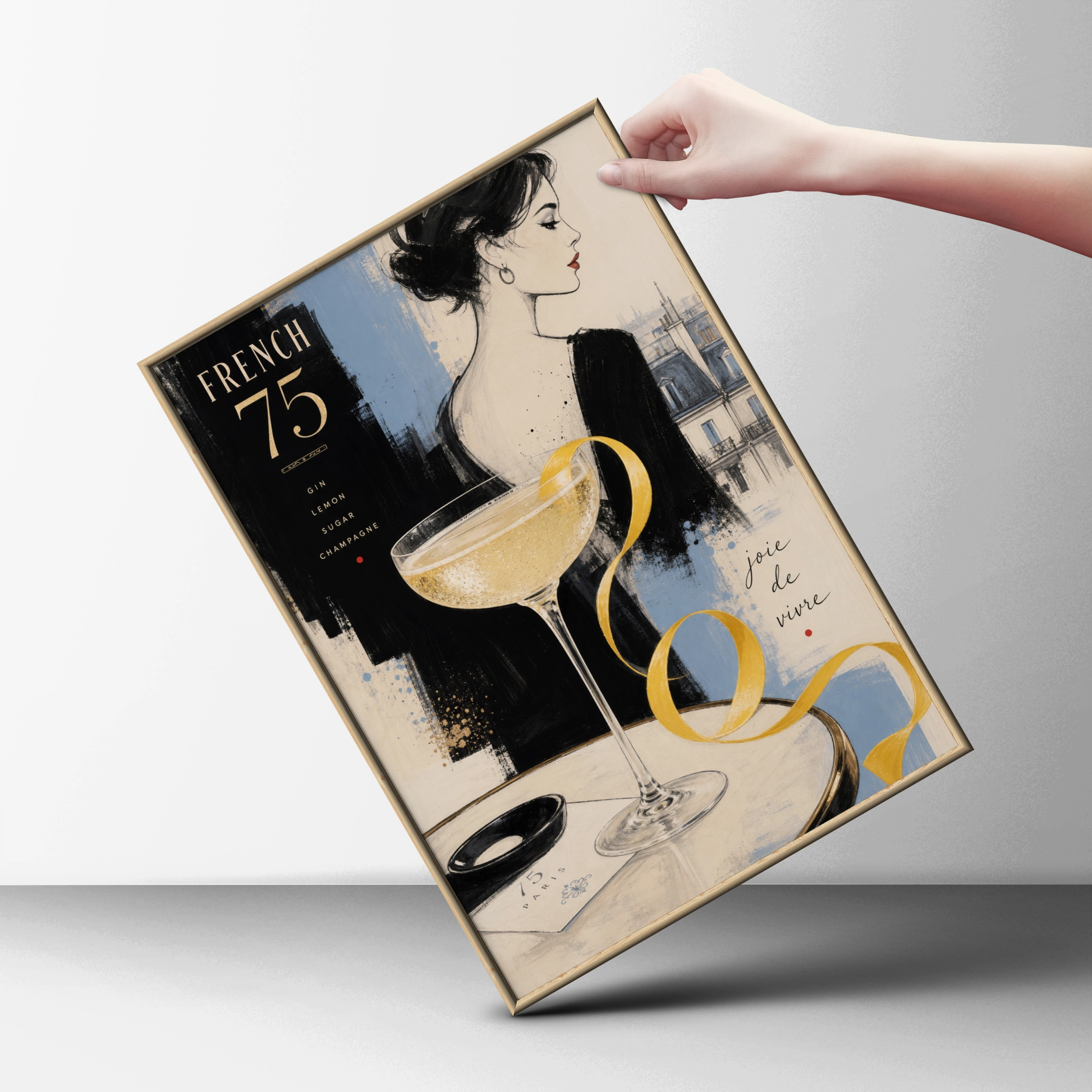French 75 Cocktail Poster, Paris Bar Art Print, Chic Champagne Wall Art, Joie de Vivre