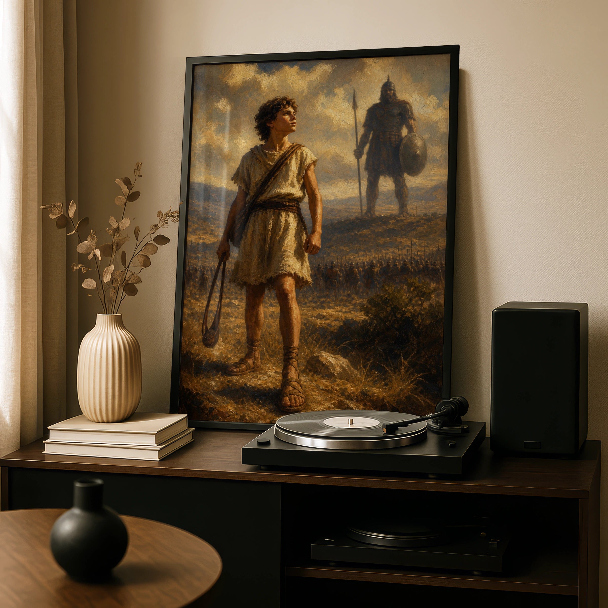 David and Goliath Biblical Wall Art, Old Testament Poster, Christian Faith Print