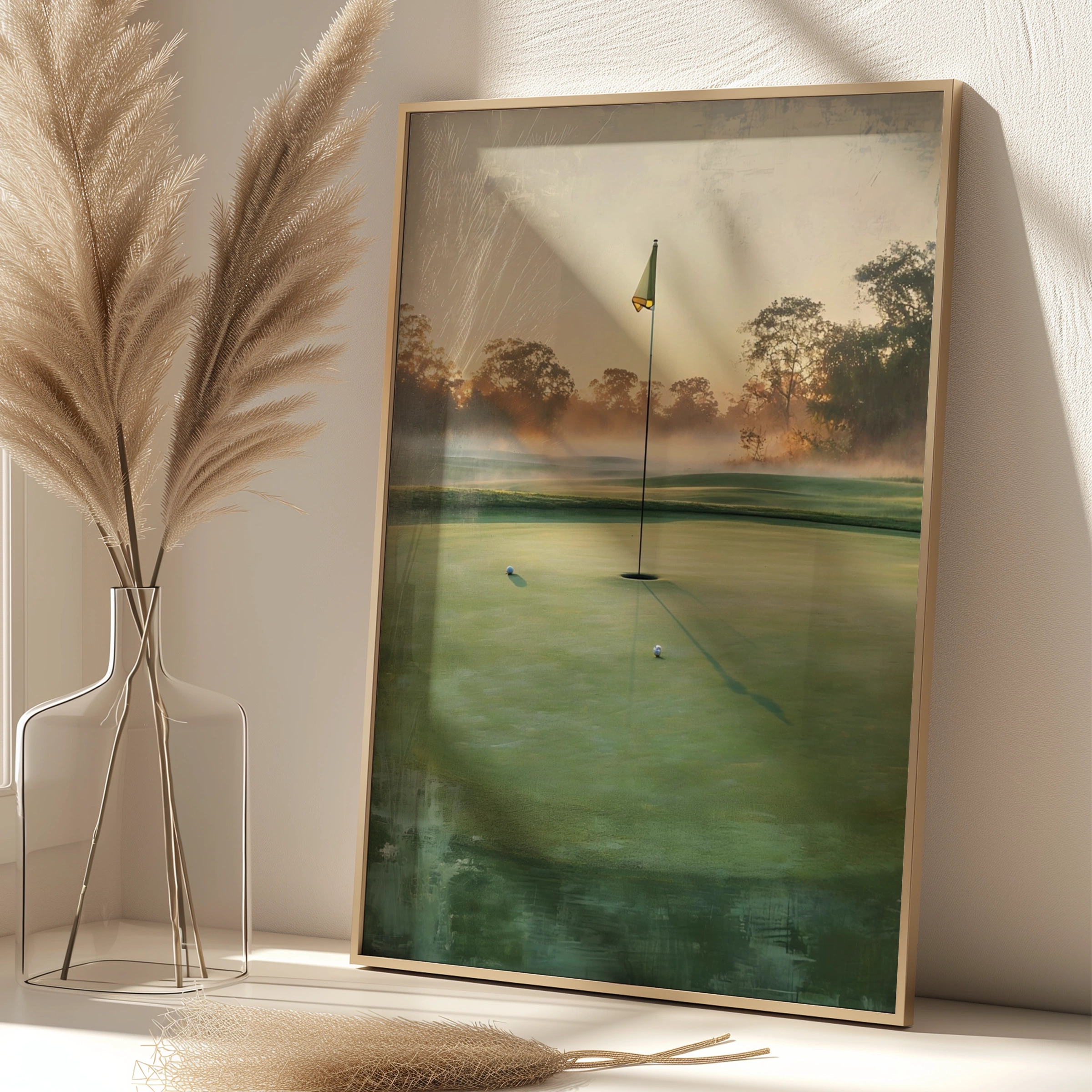 Golf Green Poster, Morning Mist Golf Course Wall Art, Putting Green Print, Gift for Golfer