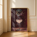 Disco Ball Cocktail Poster, Retro Bar Cart Wall Art, Dark Red Glam Print
